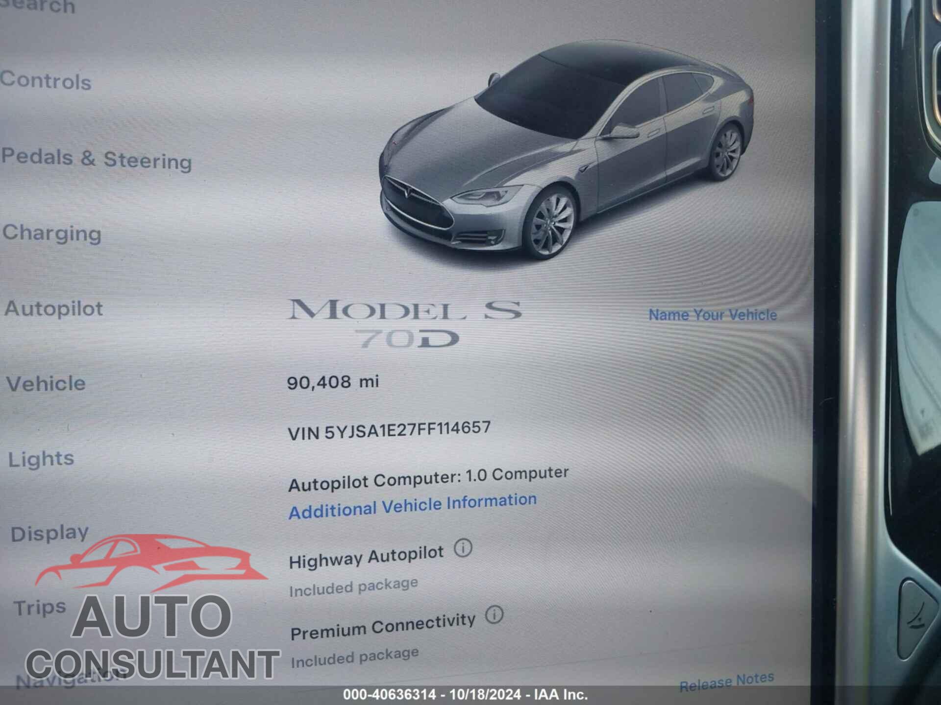 TESLA MODEL S 2015 - 5YJSA1E27FF114657