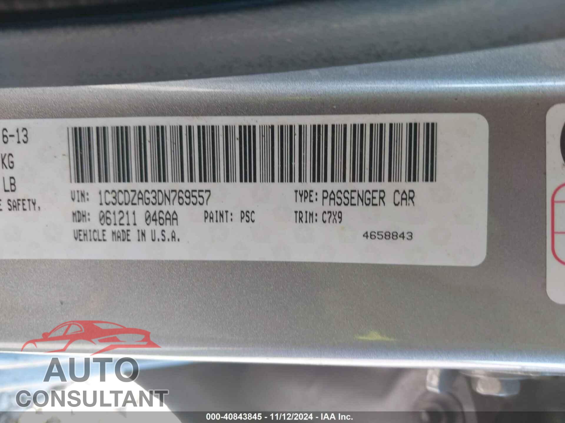 DODGE AVENGER 2013 - 1C3CDZAG3DN769557