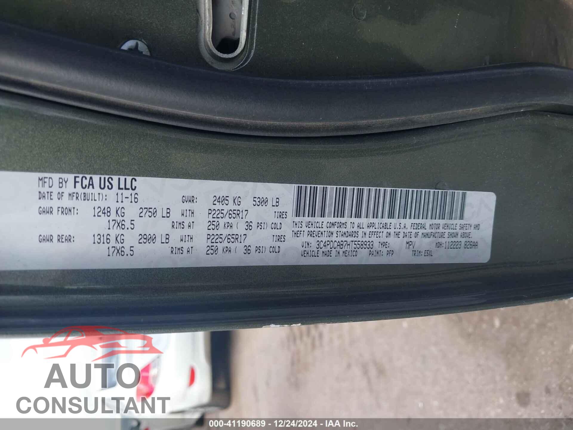 DODGE JOURNEY 2017 - 3C4PDCAB7HT558933