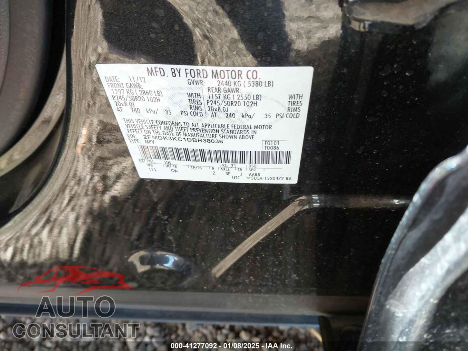FORD EDGE 2013 - 2FMDK3KC1DBB38036