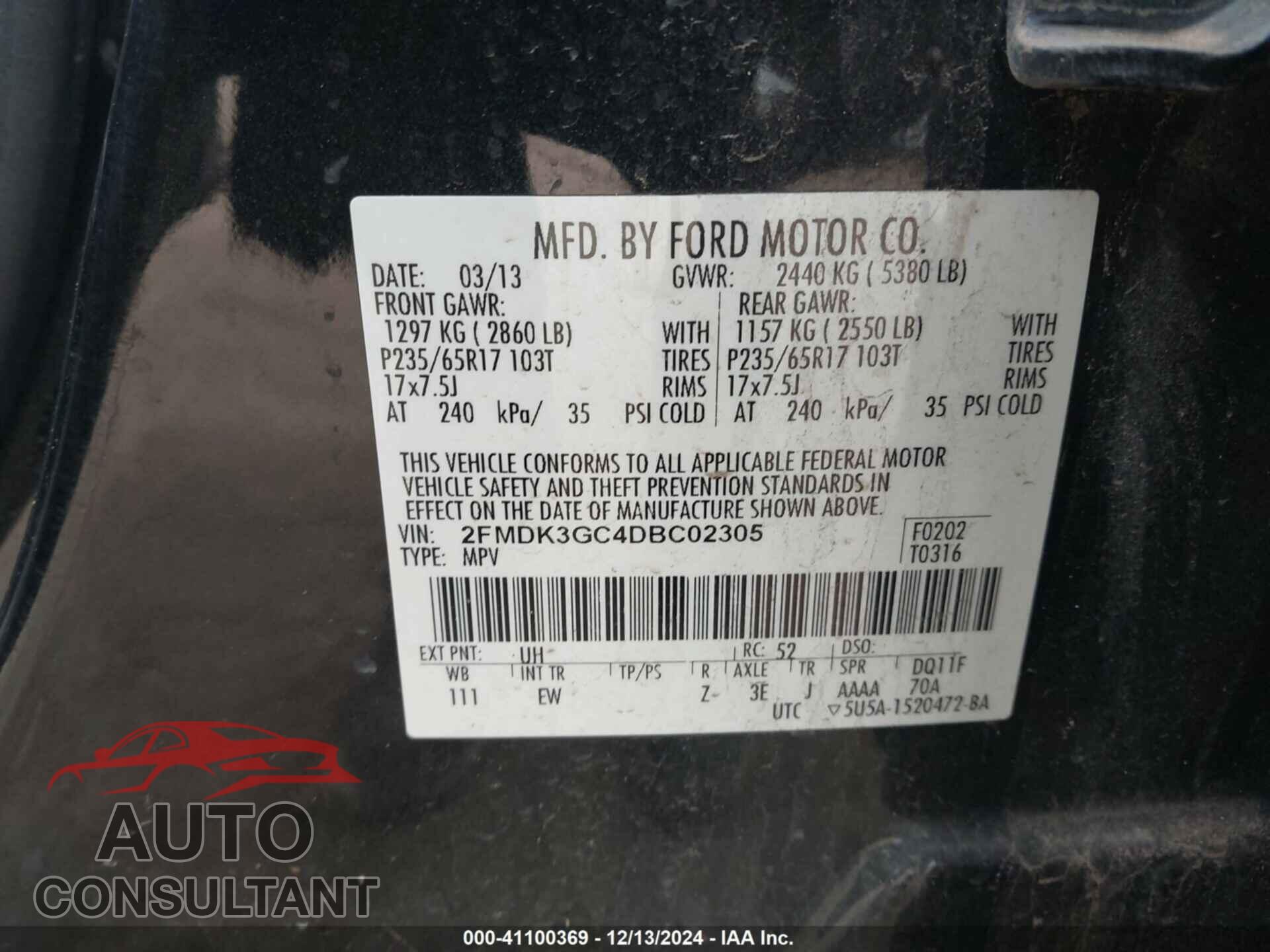 FORD EDGE 2013 - 2FMDK3GC4DBC02305