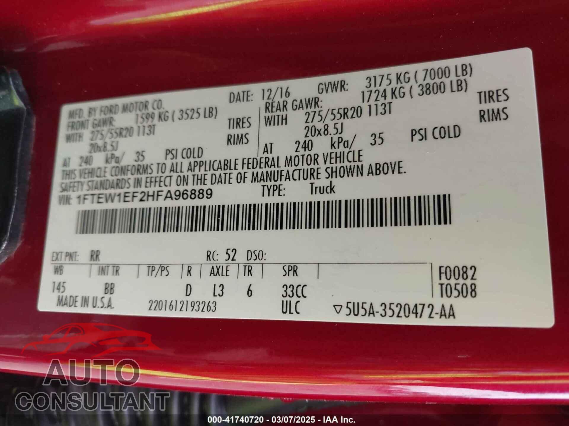 FORD F-150 2017 - 1FTEW1EF2HFA96889