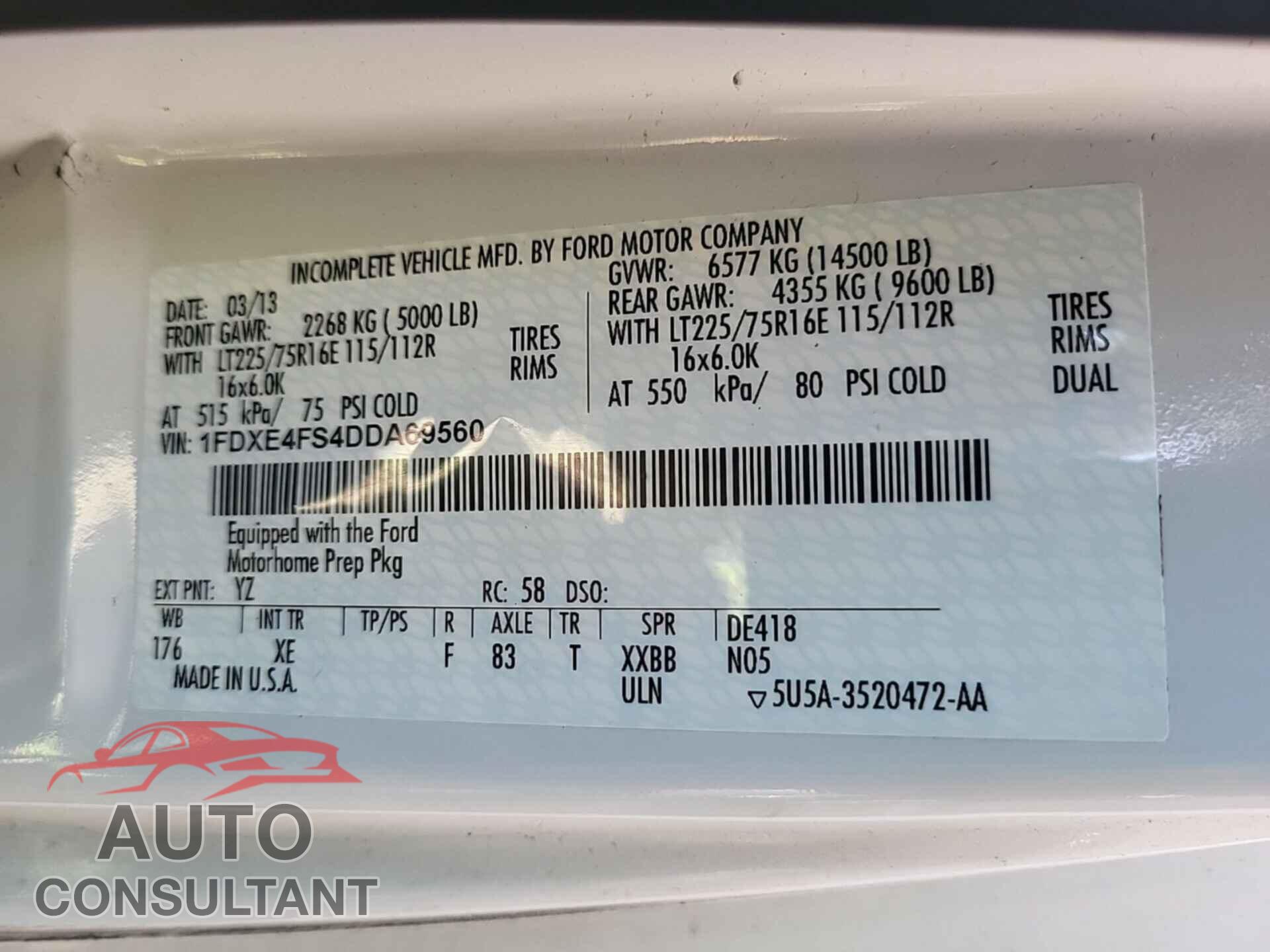 FORD E-450 CUTAWAY 2013 - 1FDXE4FS4DDA69560