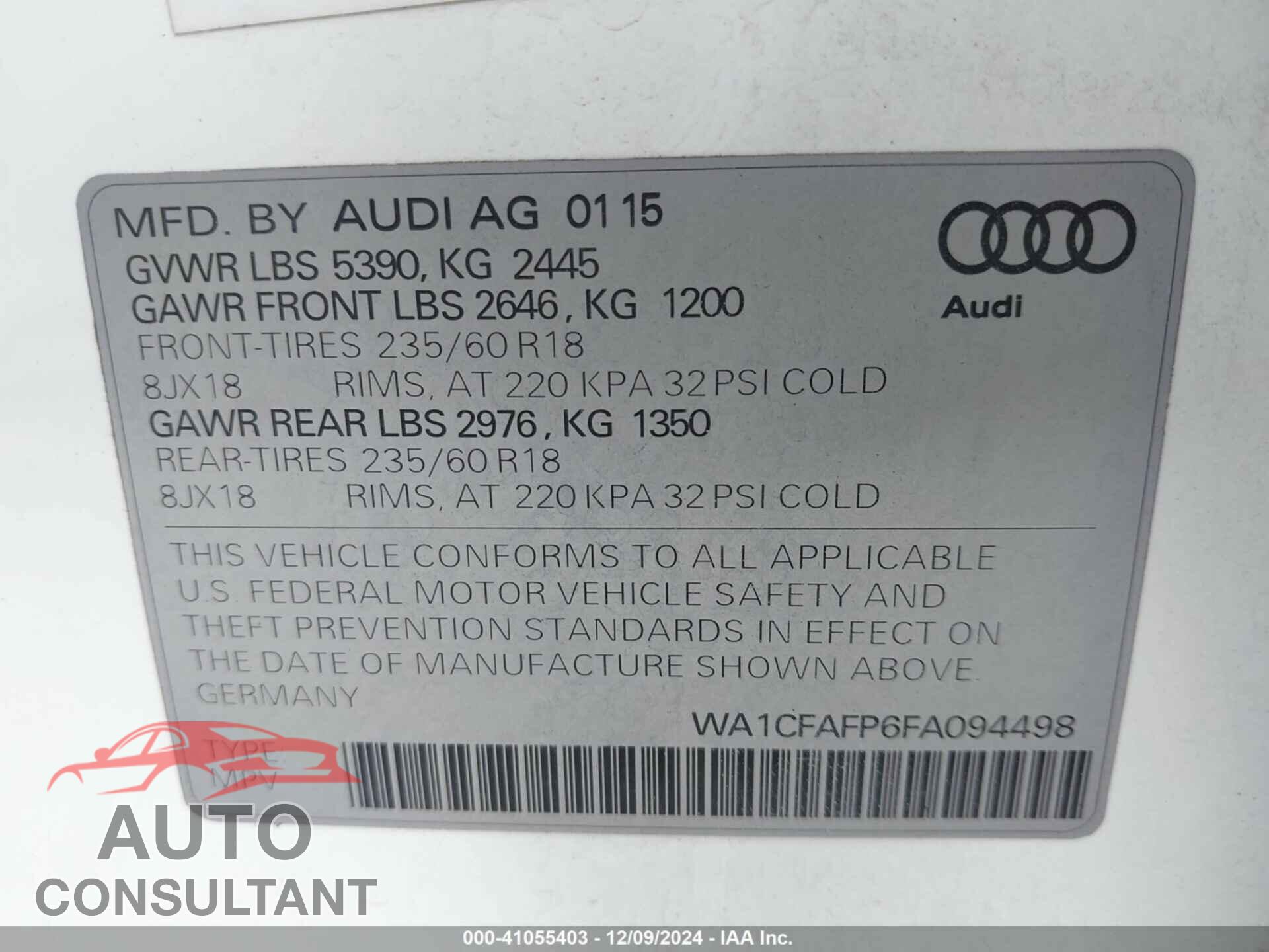 AUDI Q5 2015 - WA1CFAFP6FA094498
