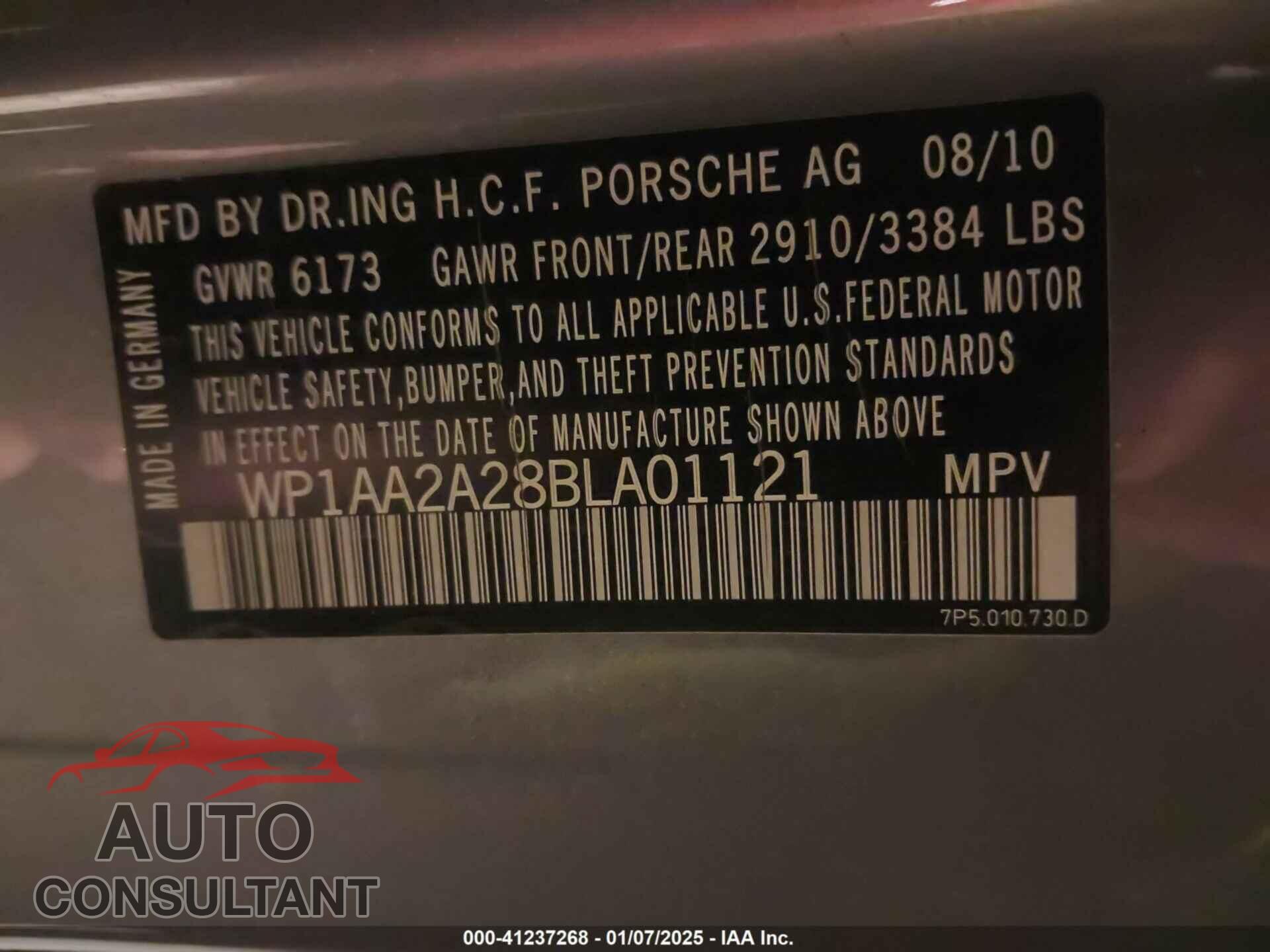 PORSCHE CAYENNE 2011 - WP1AA2A28BLA01121