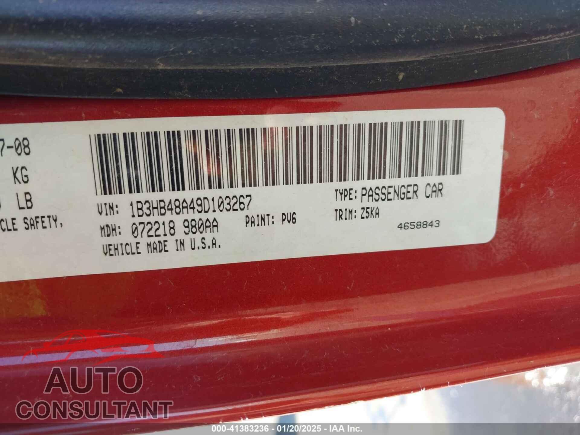 DODGE CALIBER 2009 - 1B3HB48A49D103267