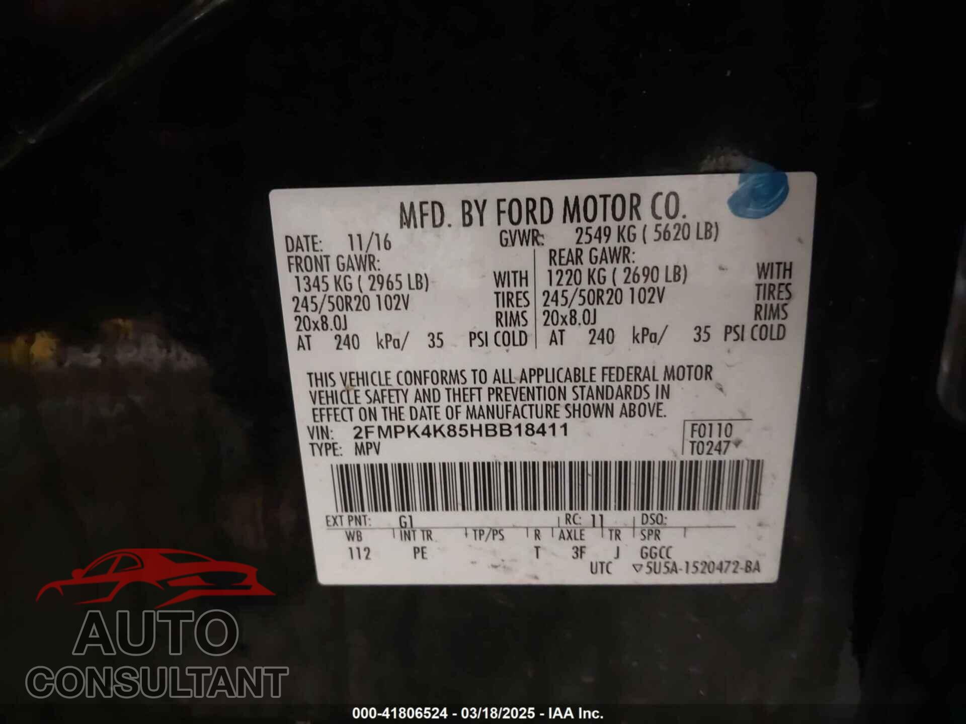 FORD EDGE 2017 - 2FMPK4K85HBB18411