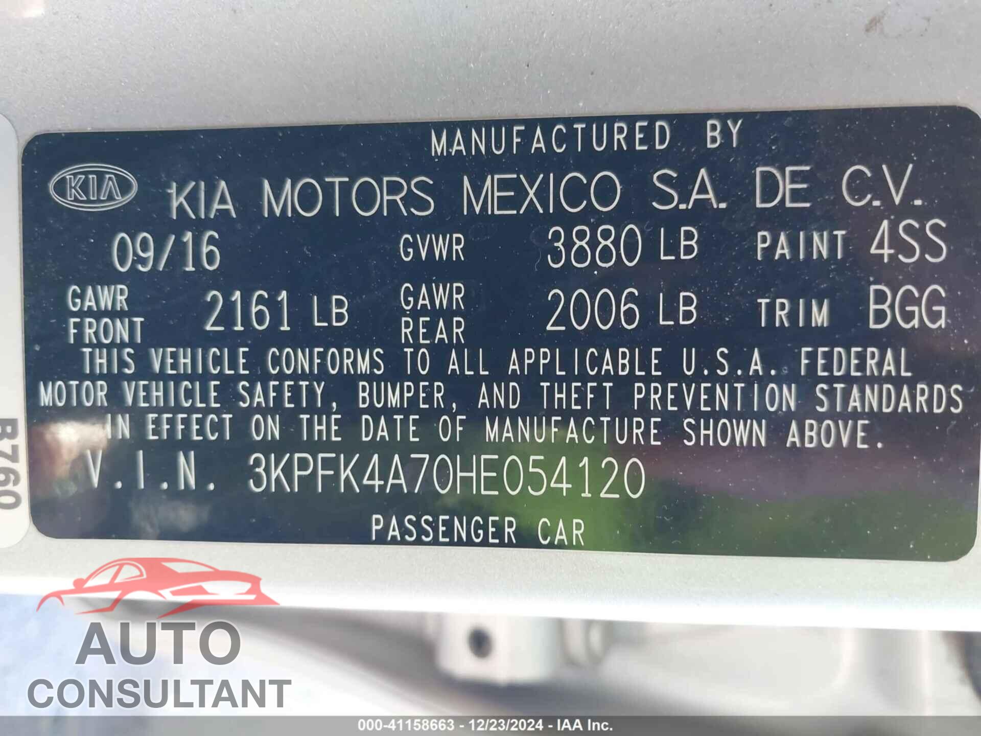KIA FORTE 2017 - 3KPFK4A70HE054120