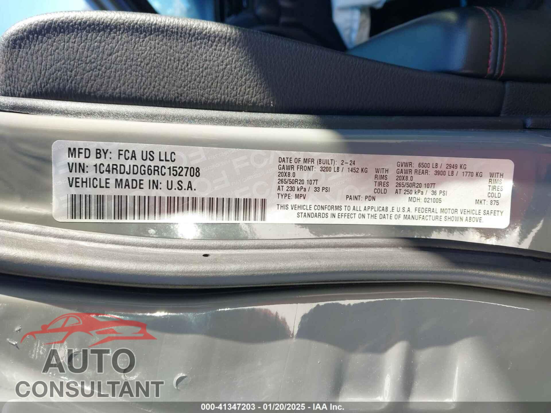 DODGE DURANGO 2024 - 1C4RDJDG6RC152708