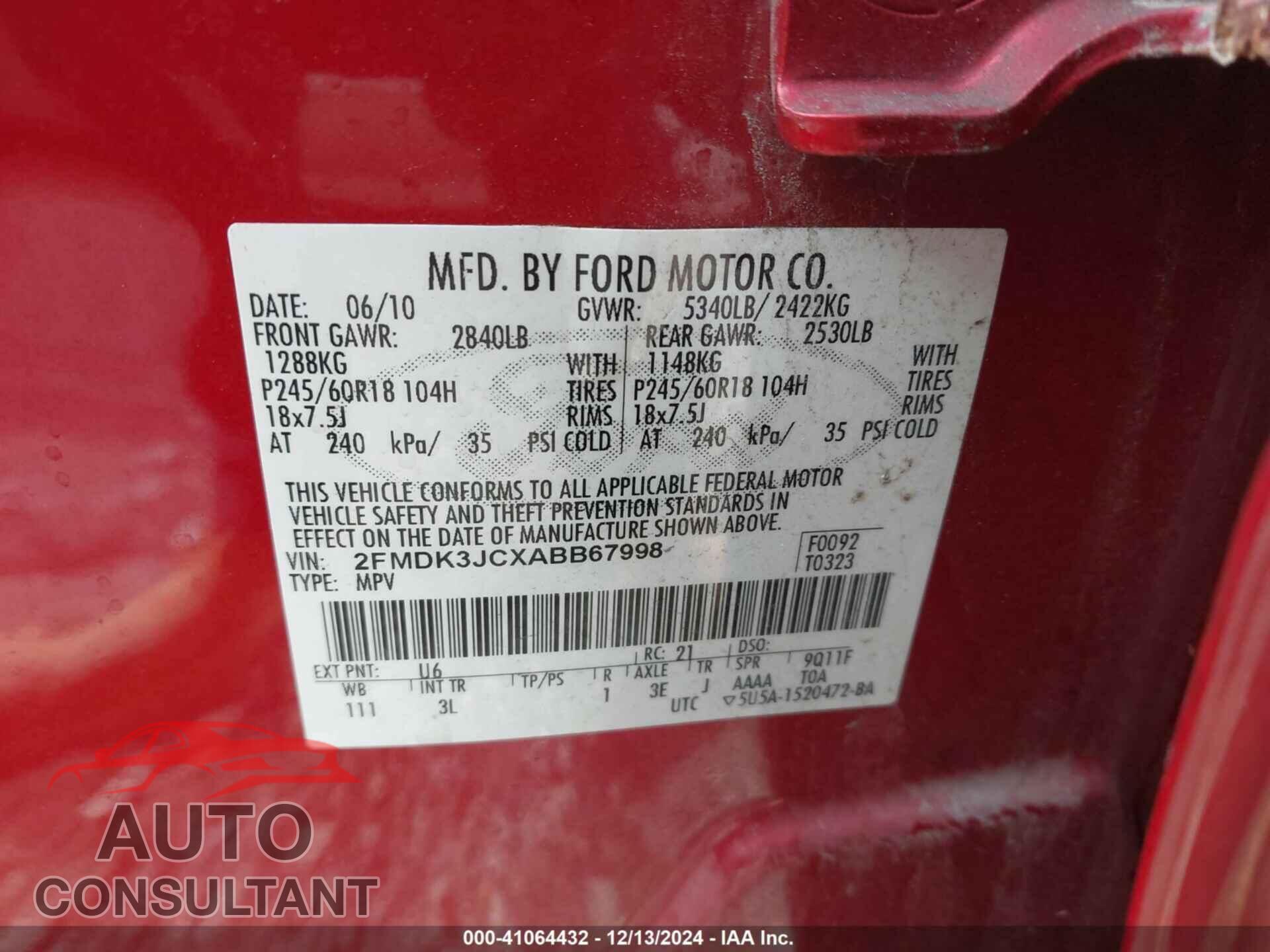 FORD EDGE 2010 - 2FMDK3JCXABB67998