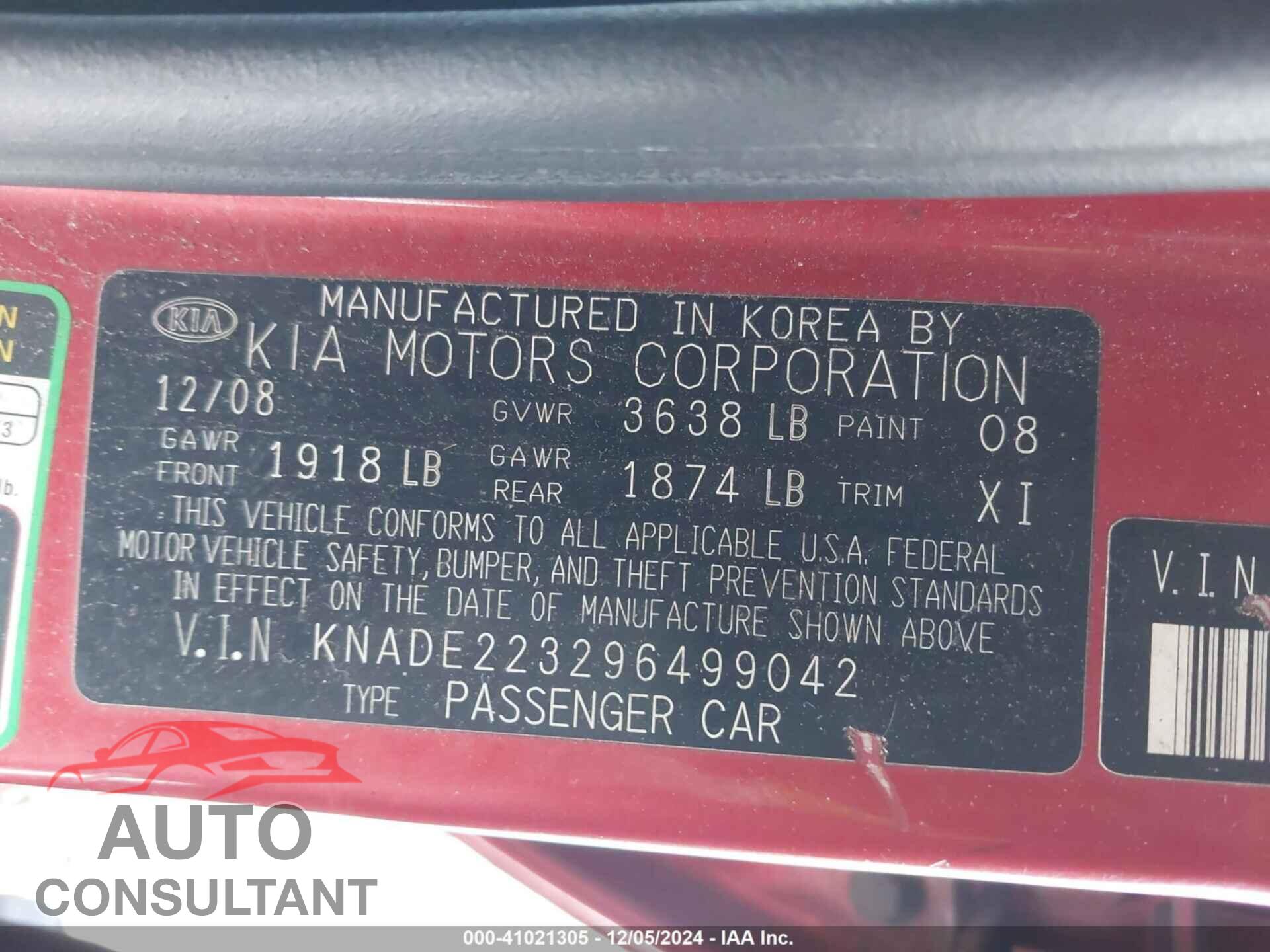 KIA RIO 2009 - KNADE223296499042