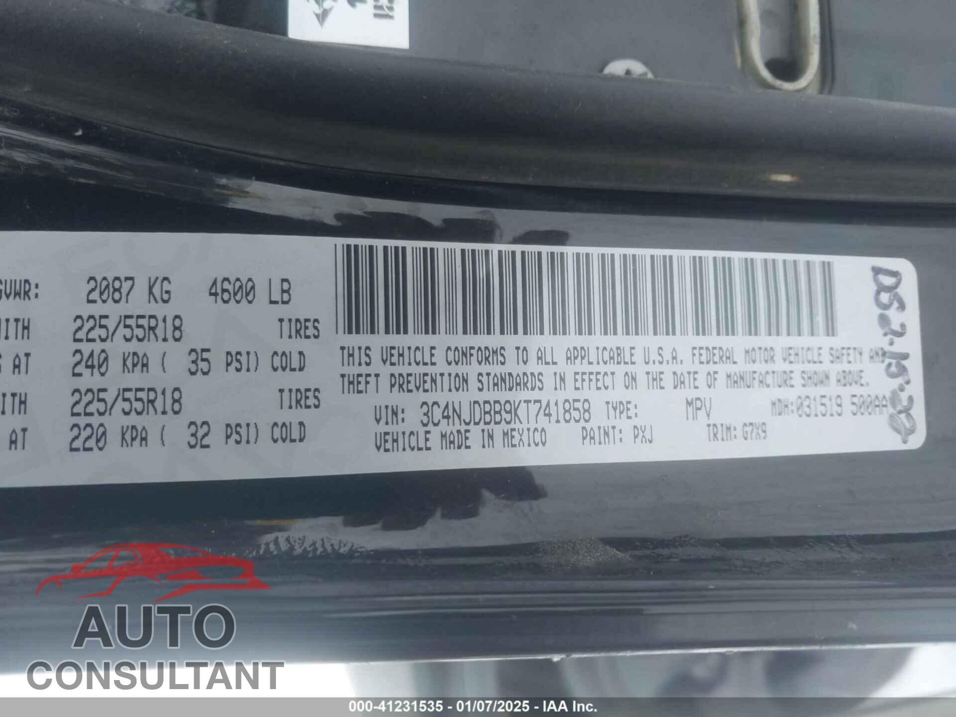 JEEP COMPASS 2019 - 3C4NJDBB9KT741858