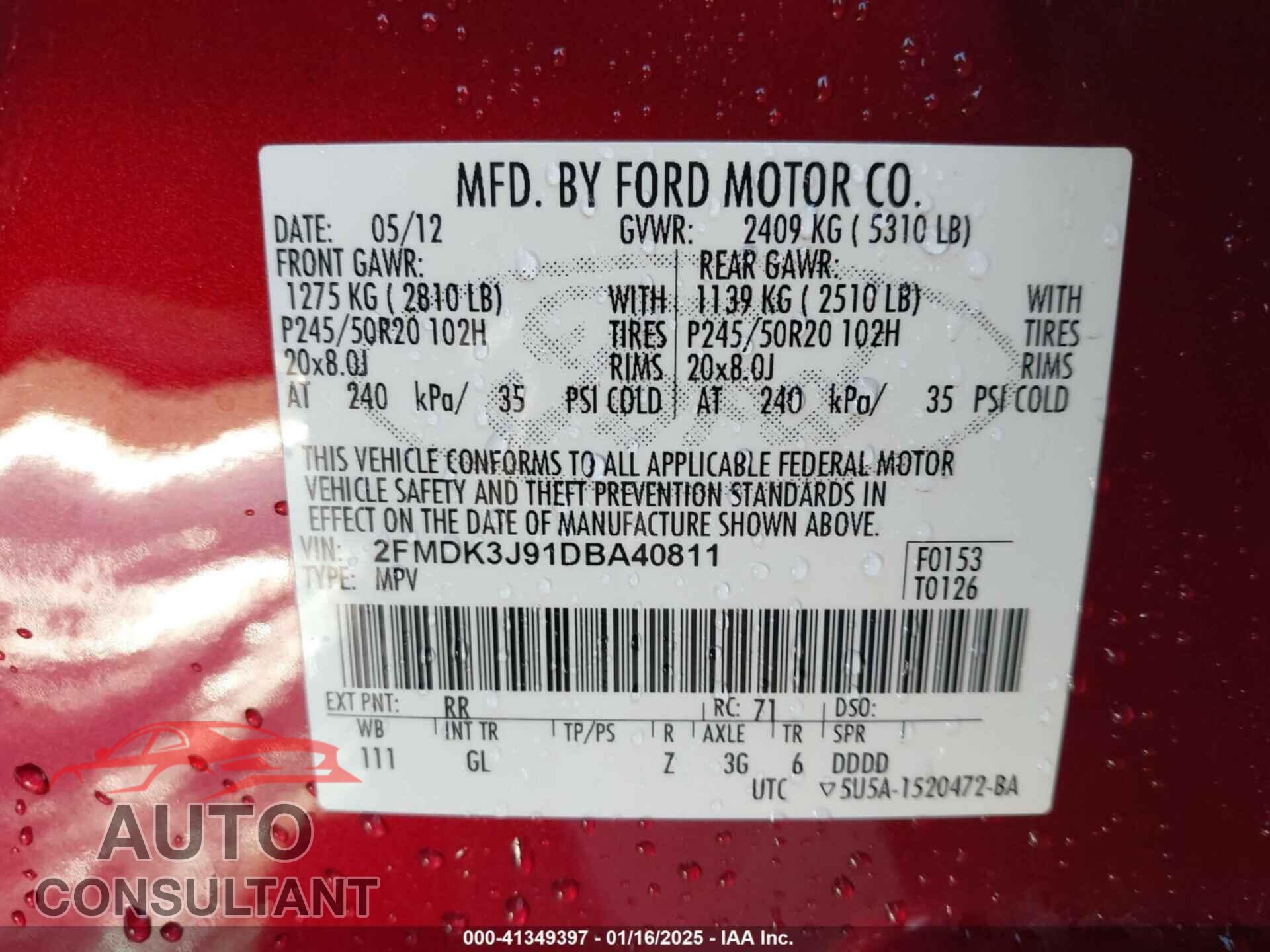 FORD EDGE 2013 - 2FMDK3J91DBA40811
