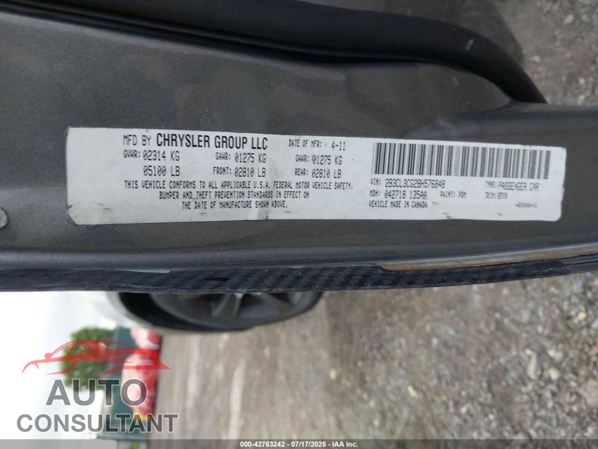 DODGE CHARGER 2011 - 2B3CL3CG2BH576848