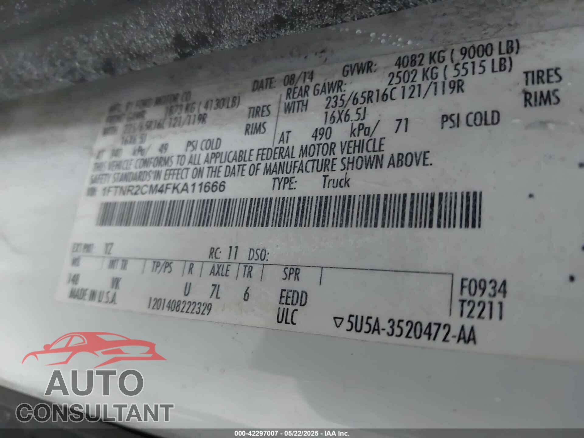 FORD TRANSIT-250 2015 - 1FTNR2CM4FKA11666
