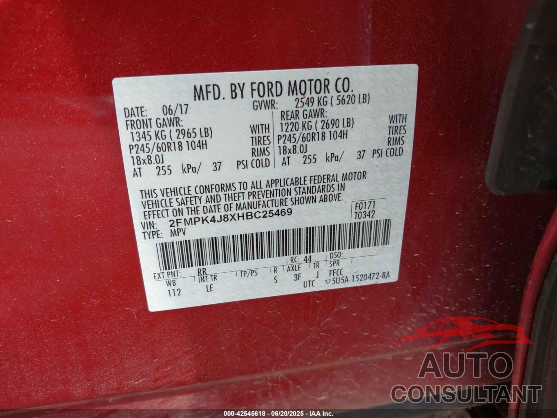 FORD EDGE 2017 - 2FMPK4J8XHBC25469
