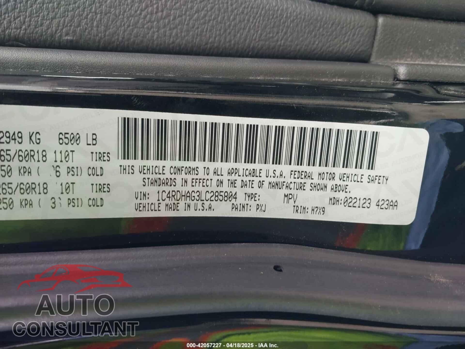 DODGE DURANGO 2020 - 1C4RDHAG3LC285804