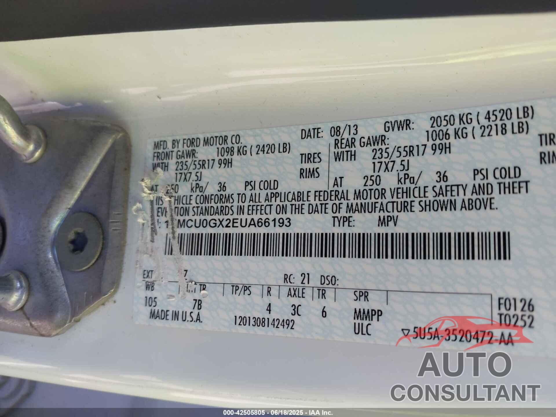 FORD ESCAPE 2014 - 1FMCU0GX2EUA66193