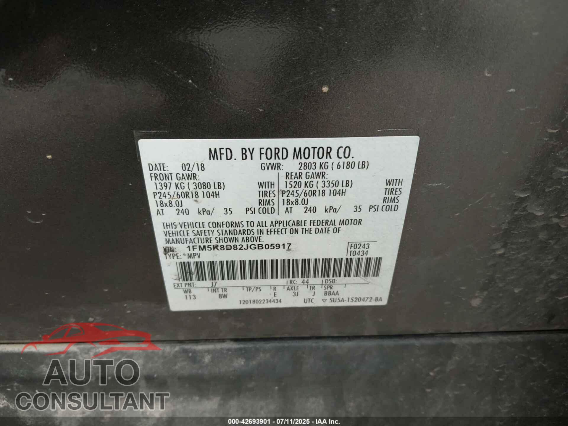 FORD EXPLORER 2018 - 1FM5K8D82JGB05917