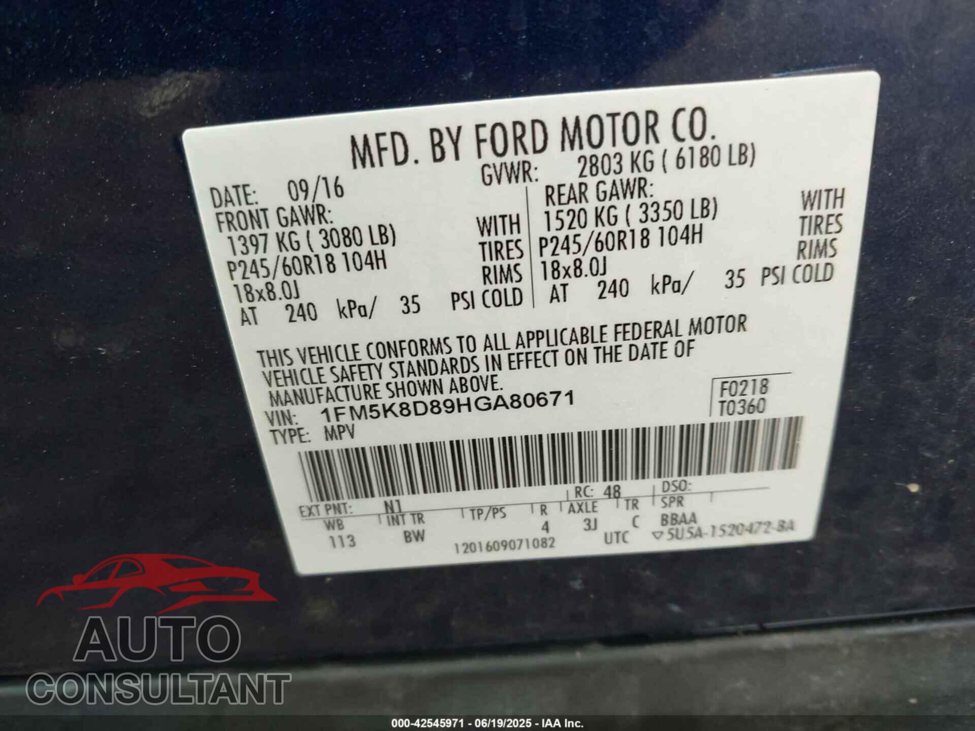 FORD EXPLORER 2017 - 1FM5K8D89HGA80671