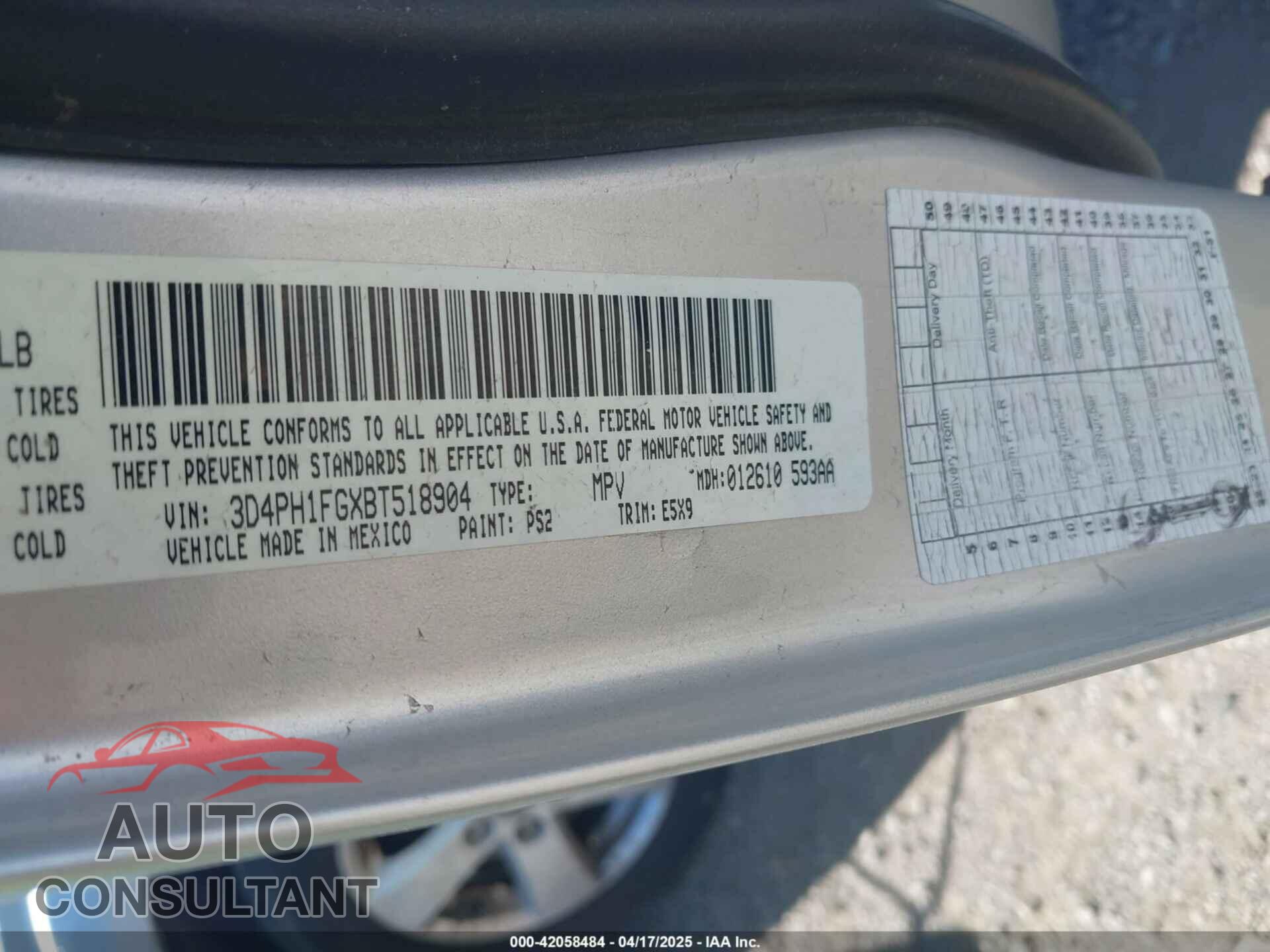 DODGE JOURNEY 2011 - 3D4PH1FGXBT518904