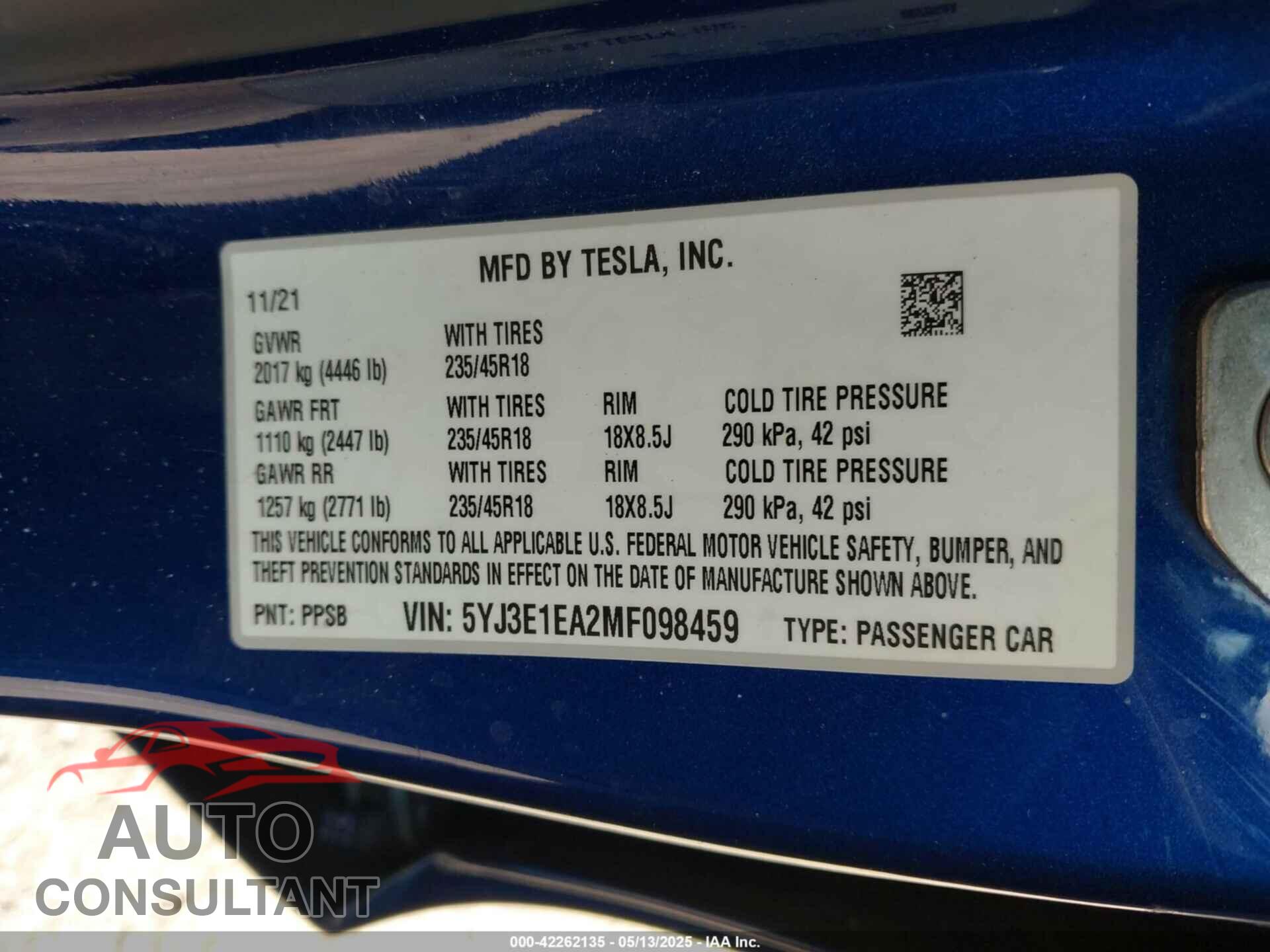TESLA MODEL 3 2021 - 5YJ3E1EA2MF098459