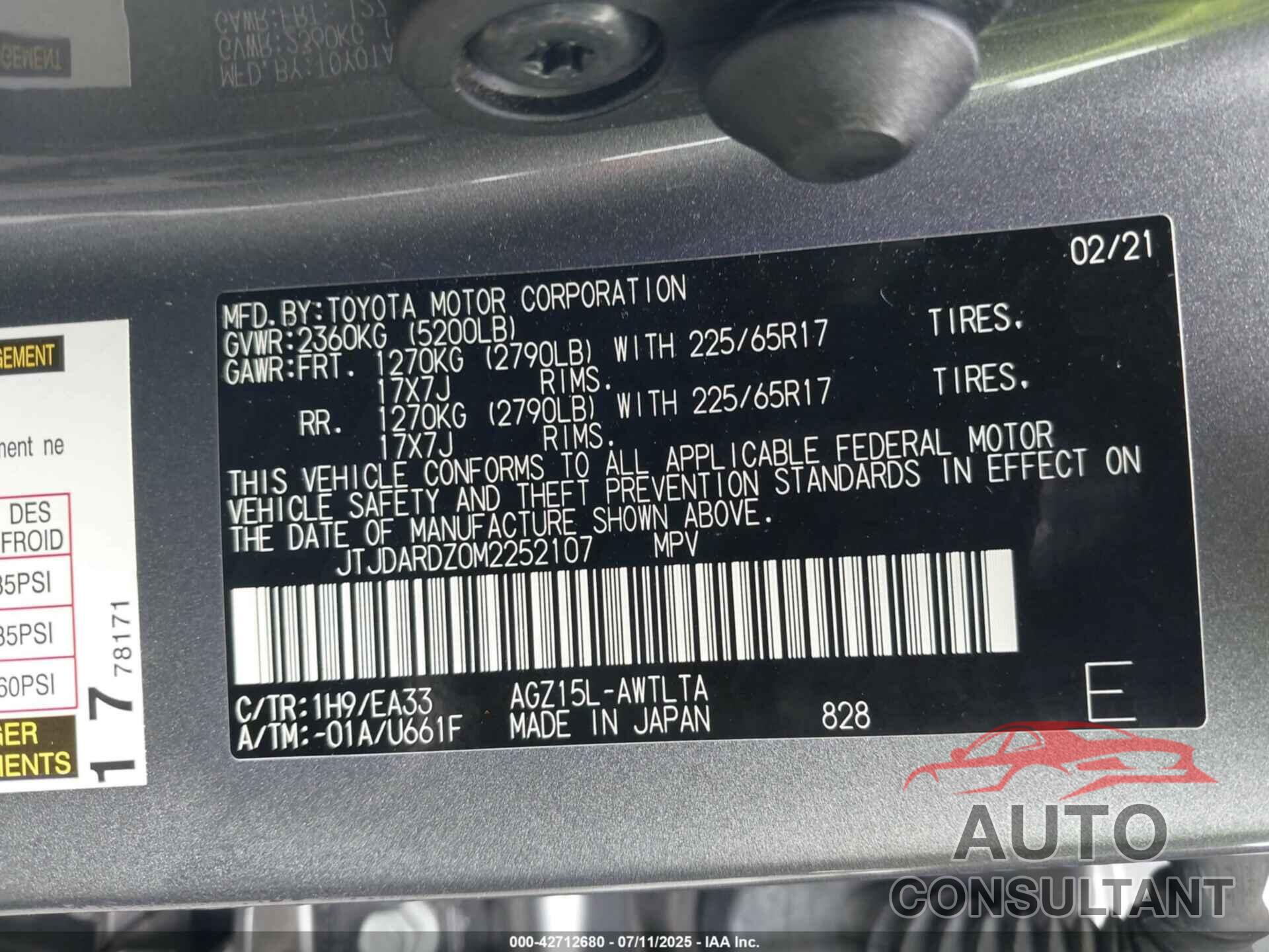 LEXUS NX 300 2021 - JTJDARDZ0M2252107