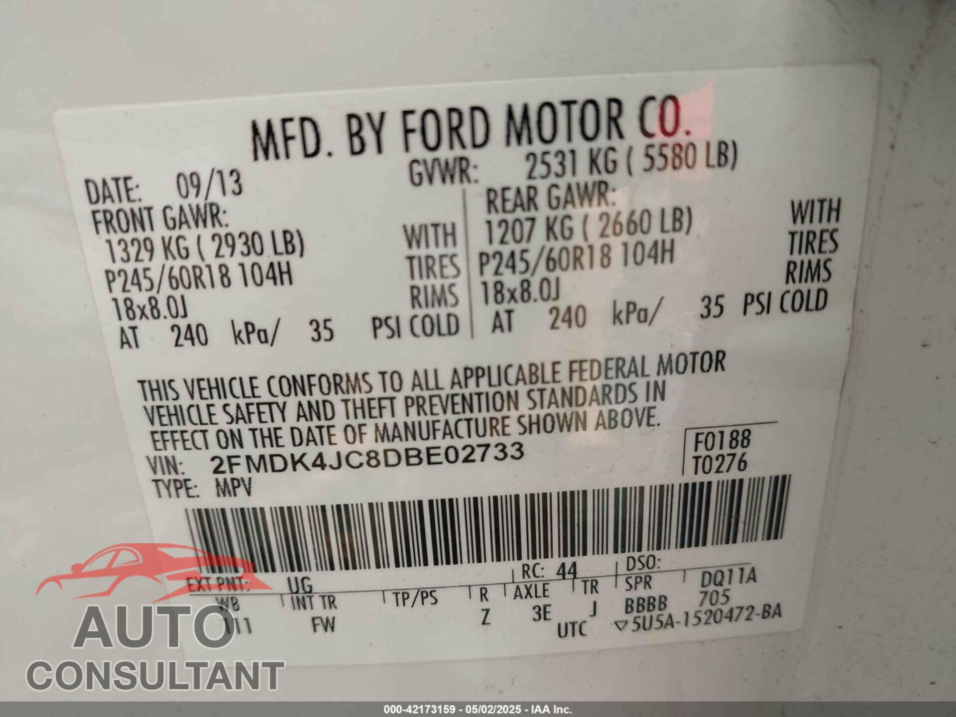 FORD EDGE 2013 - 2FMDK4JC8DBE02733