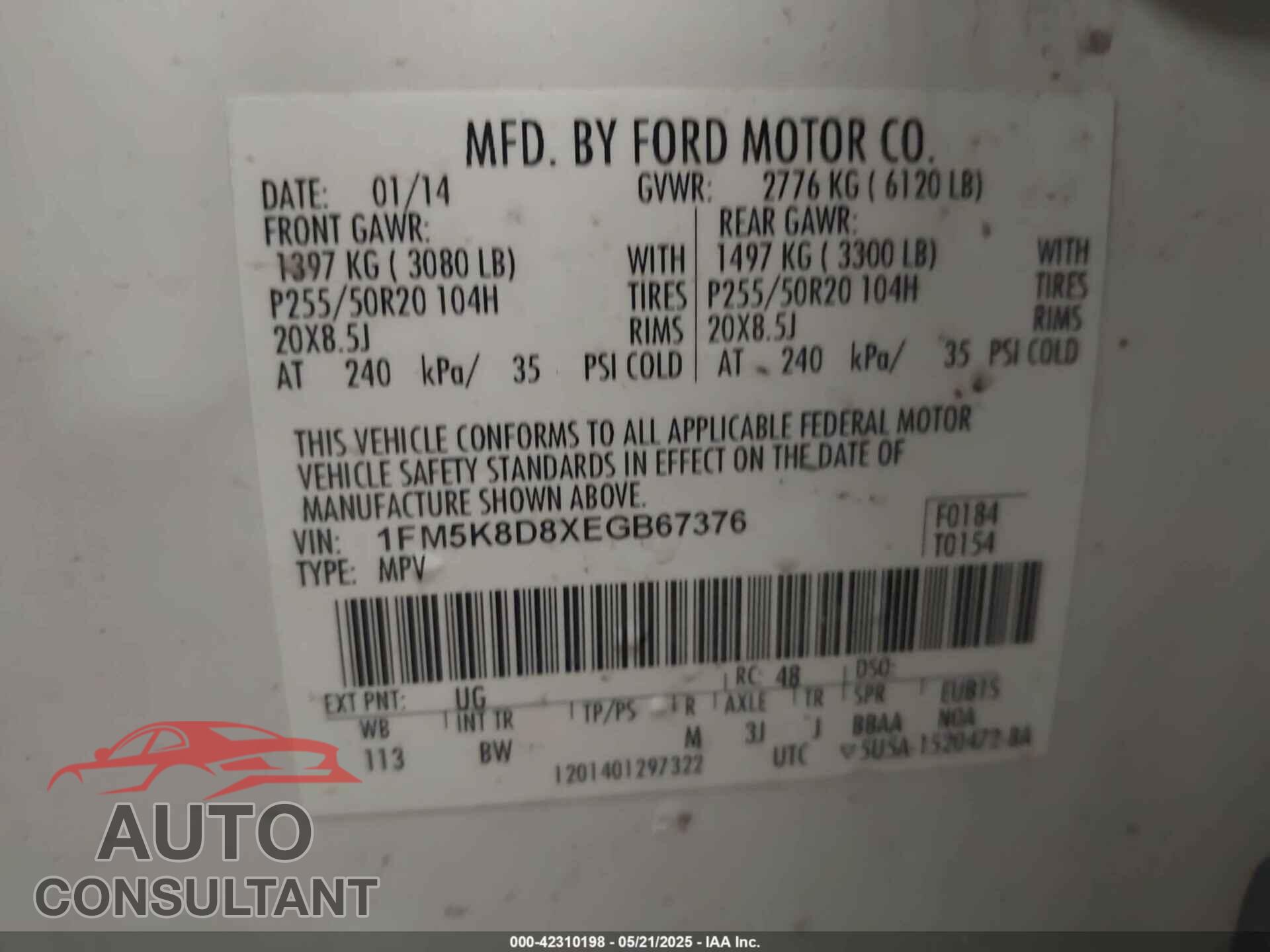 FORD EXPLORER 2014 - 1FM5K8D8XEGB67376