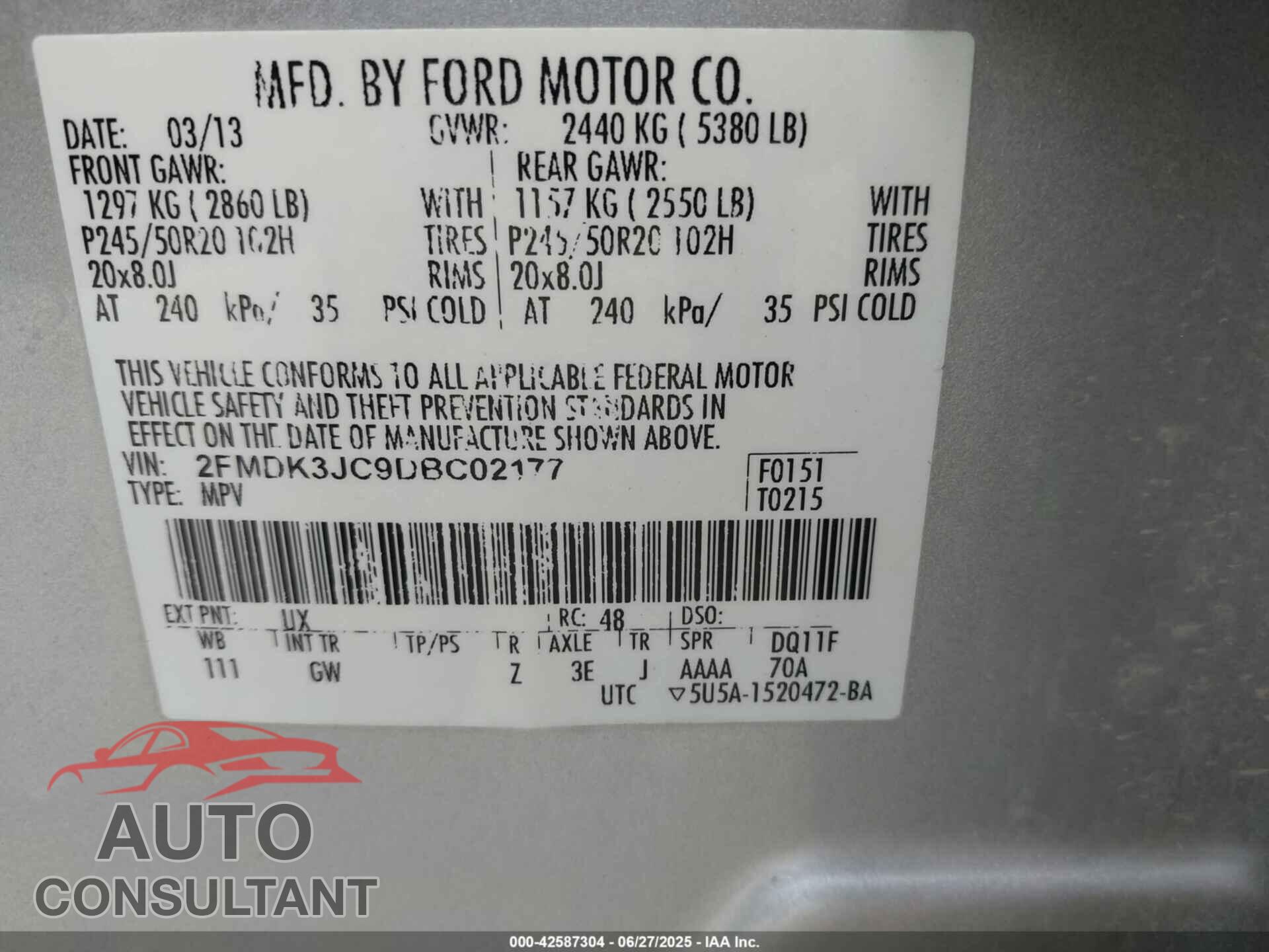 FORD EDGE 2013 - 2FMDK3JC9DBC02177