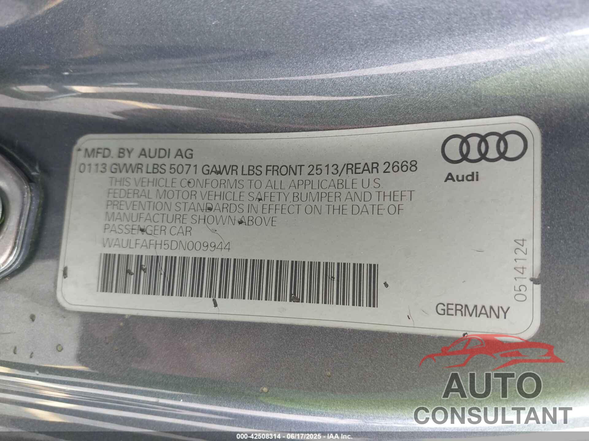 AUDI A5 2013 - WAULFAFH5DN009944
