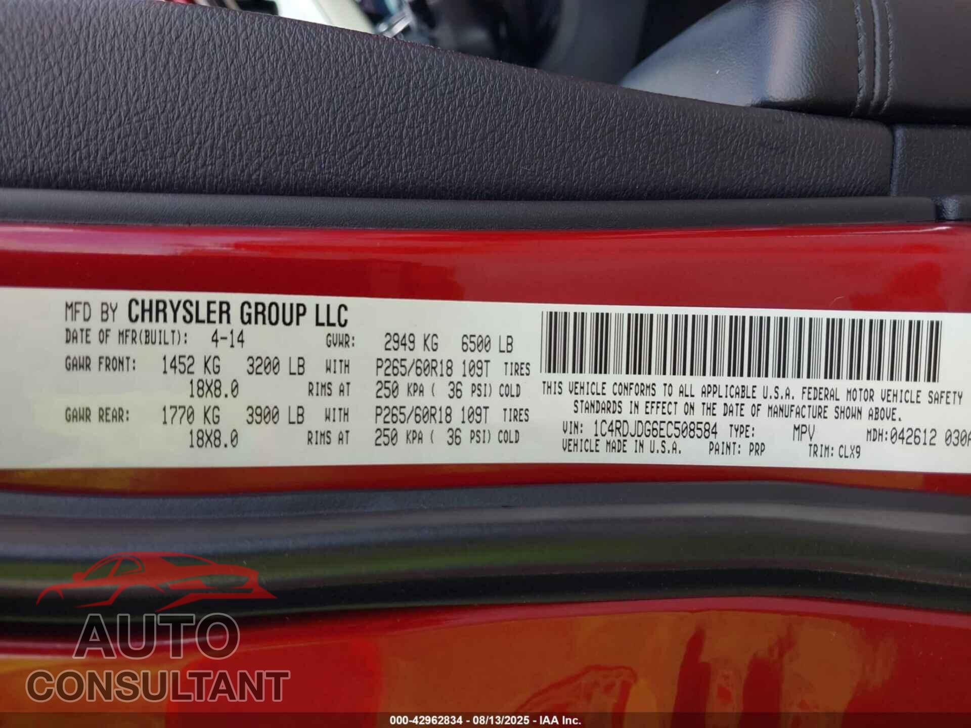 DODGE DURANGO 2014 - 1C4RDJDG6EC508584