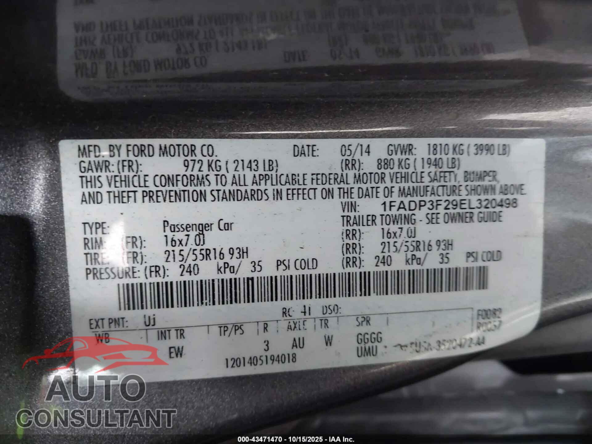 FORD FOCUS 2014 - 1FADP3F29EL320498