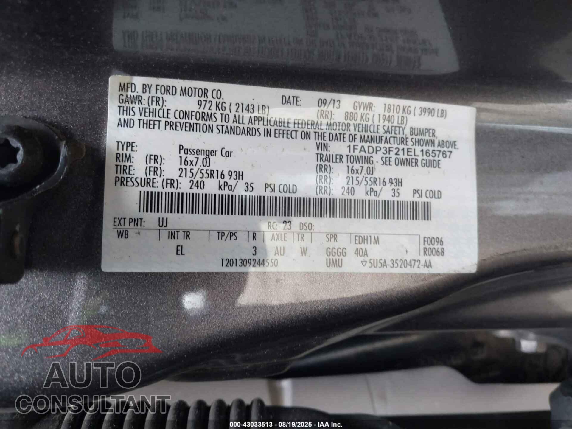 FORD FOCUS 2014 - 1FADP3F21EL165767