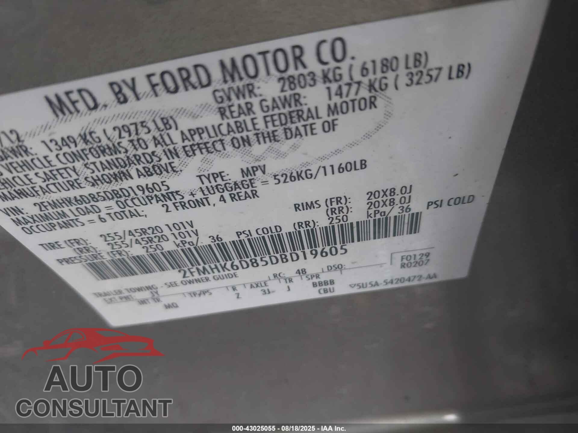 FORD FLEX 2013 - 2FMHK6D85DBD19605