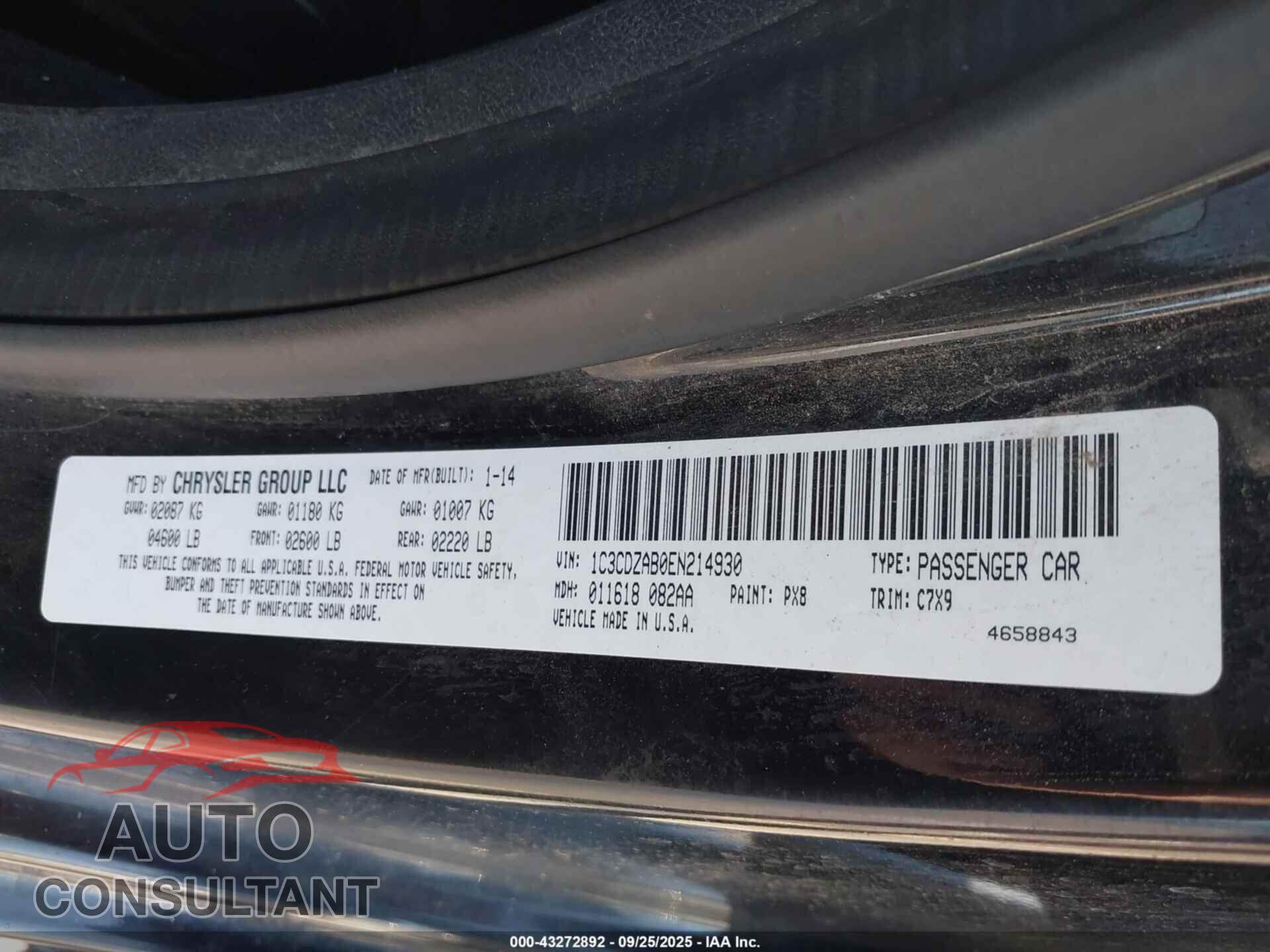 DODGE AVENGER 2014 - 1C3CDZAB0EN214930