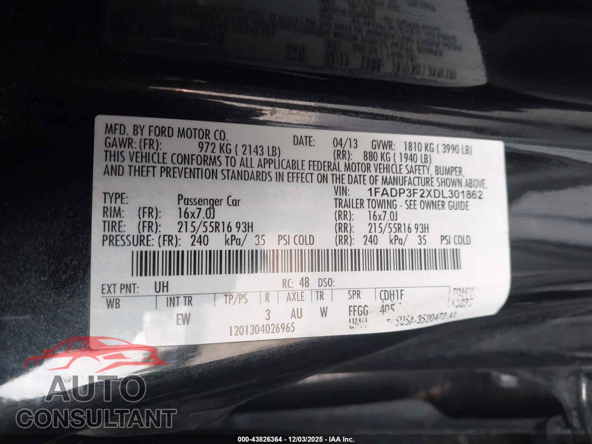 FORD FOCUS 2013 - 1FADP3F2XDL301862