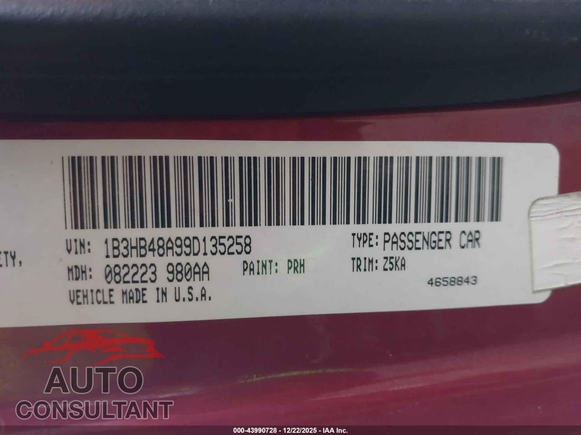DODGE CALIBER 2009 - 1B3HB48A99D135258