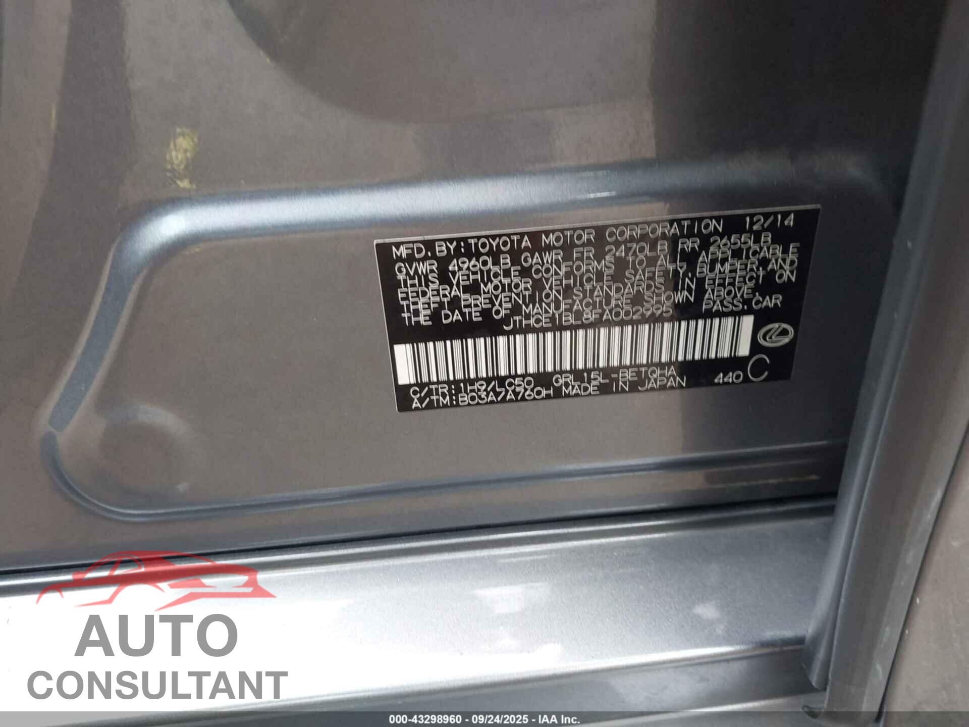 LEXUS GS 350 2015 - JTHCE1BL8FA002995