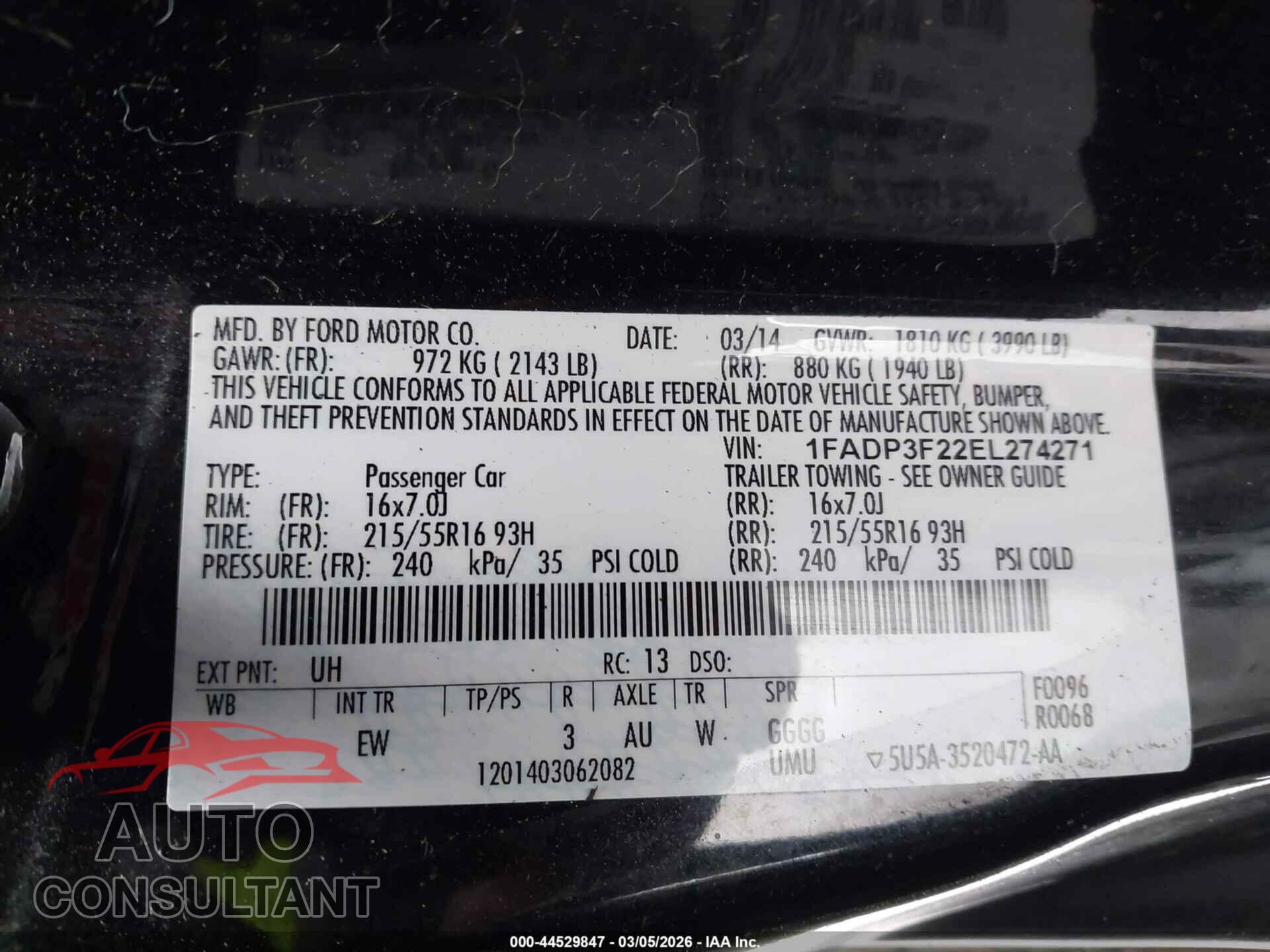 FORD FOCUS 2014 - 1FADP3F22EL274271