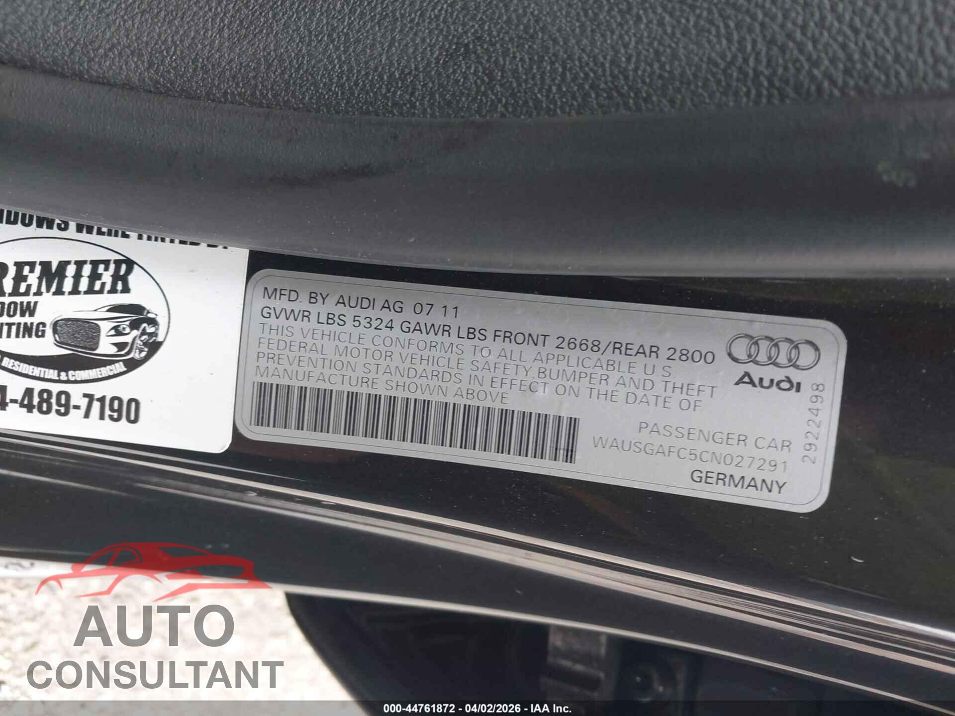 AUDI A7 2012 - WAUSGAFC5CN027291