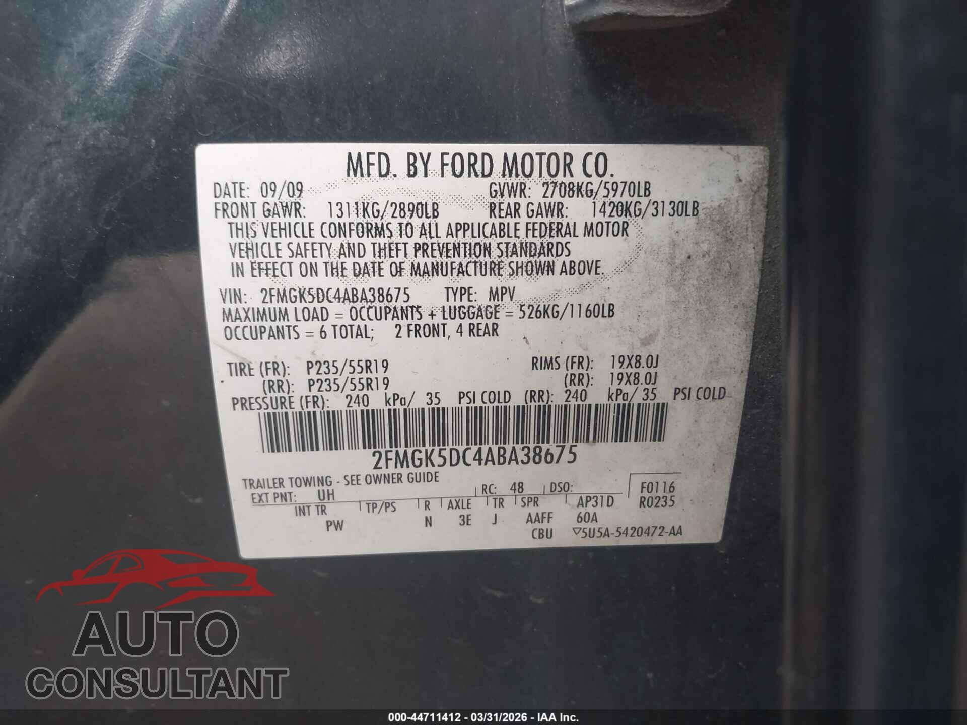 FORD FLEX 2010 - 2FMGK5DC4ABA38675