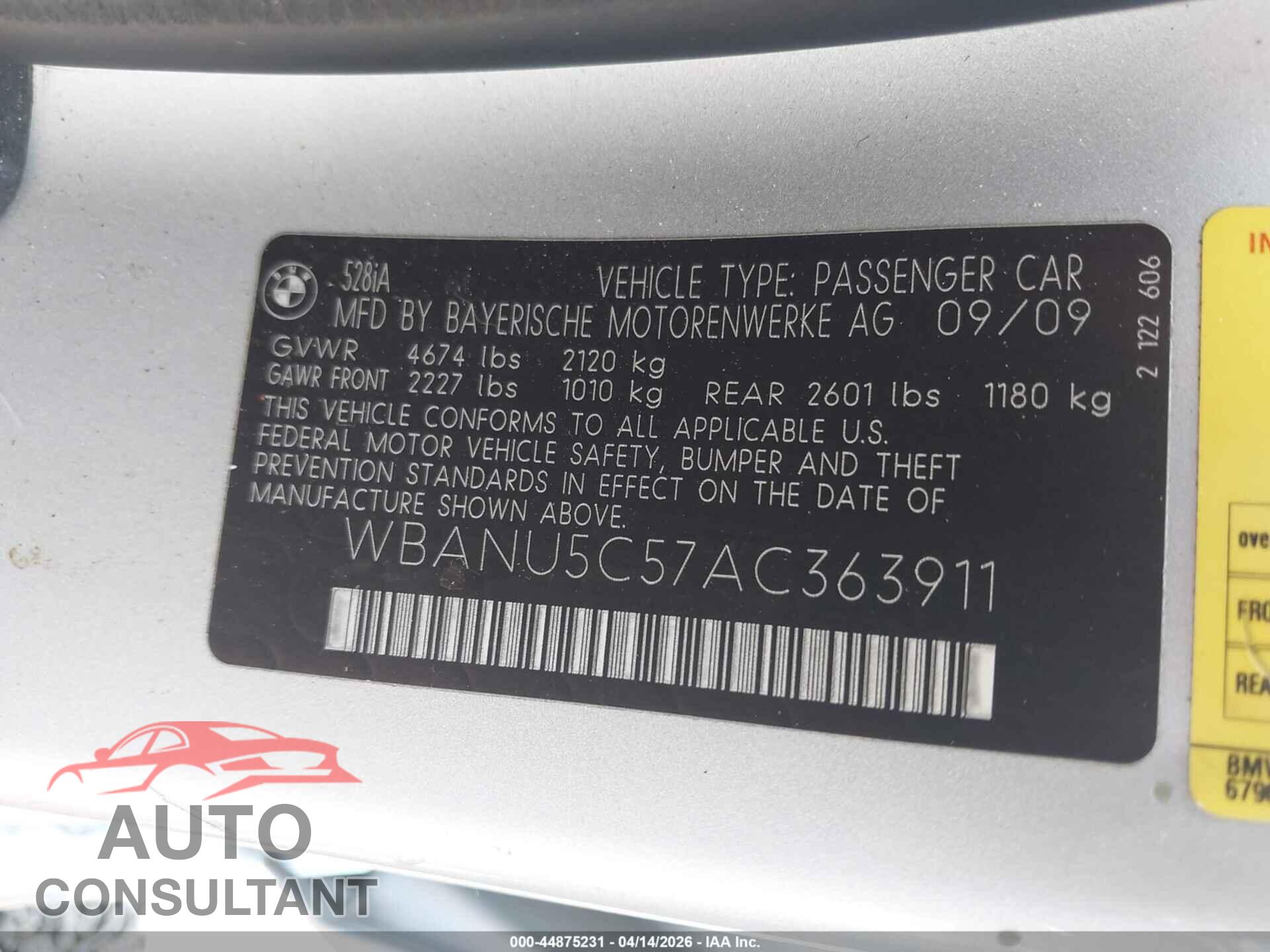 BMW 528I 2010 - WBANU5C57AC363911