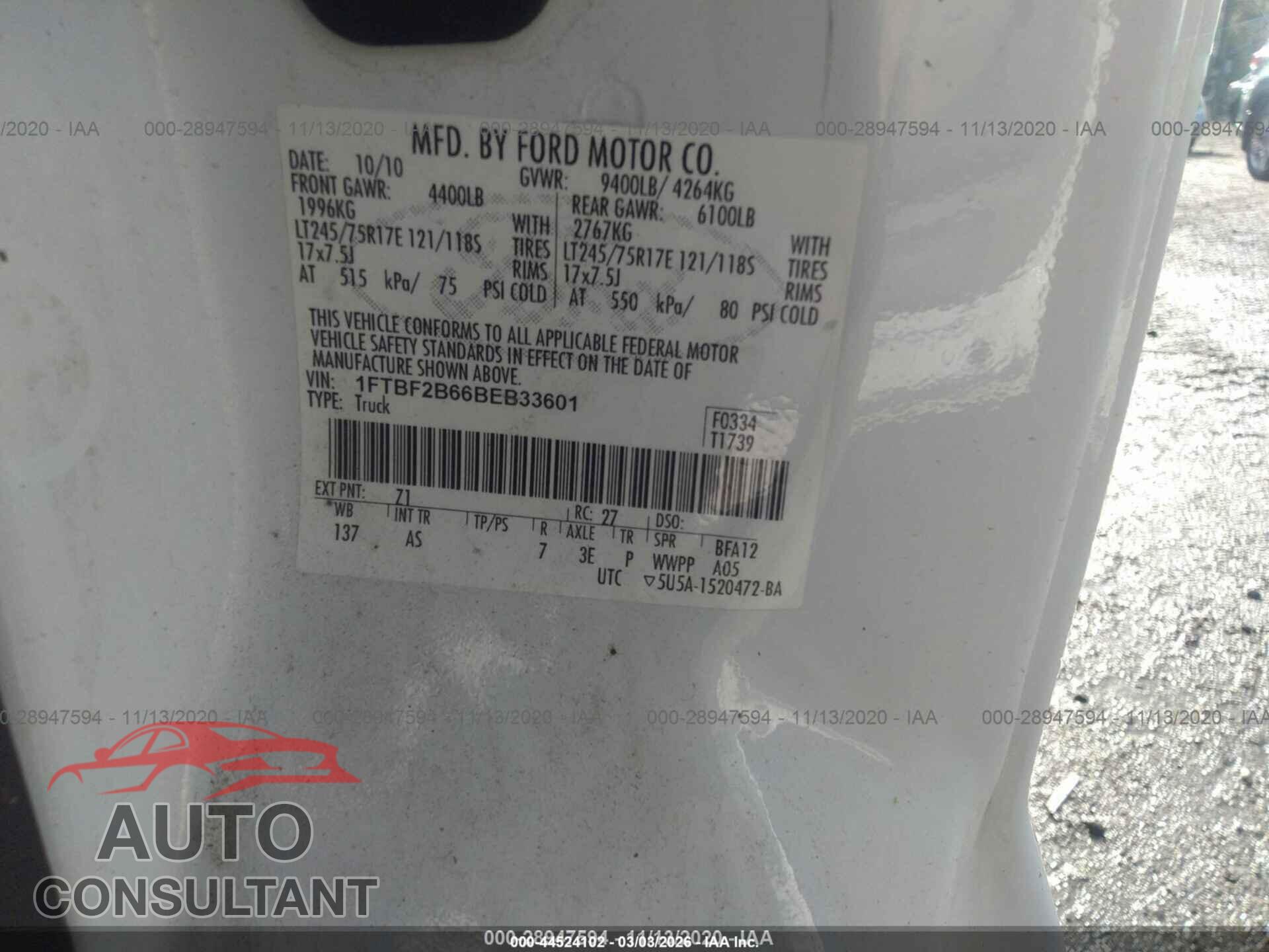 FORD F-250 2011 - 1FTBF2B66BEB33601