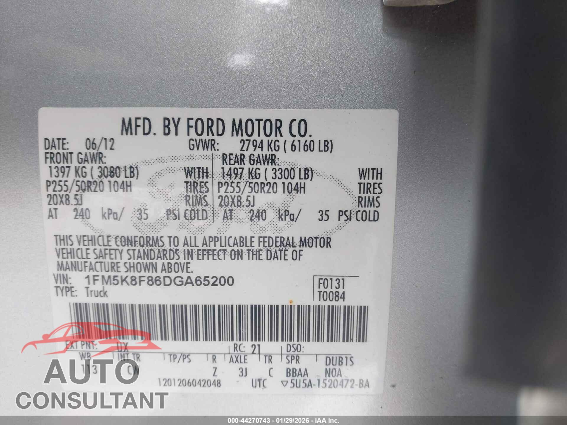 FORD EXPLORER 2013 - 1FM5K8F86DGA65200