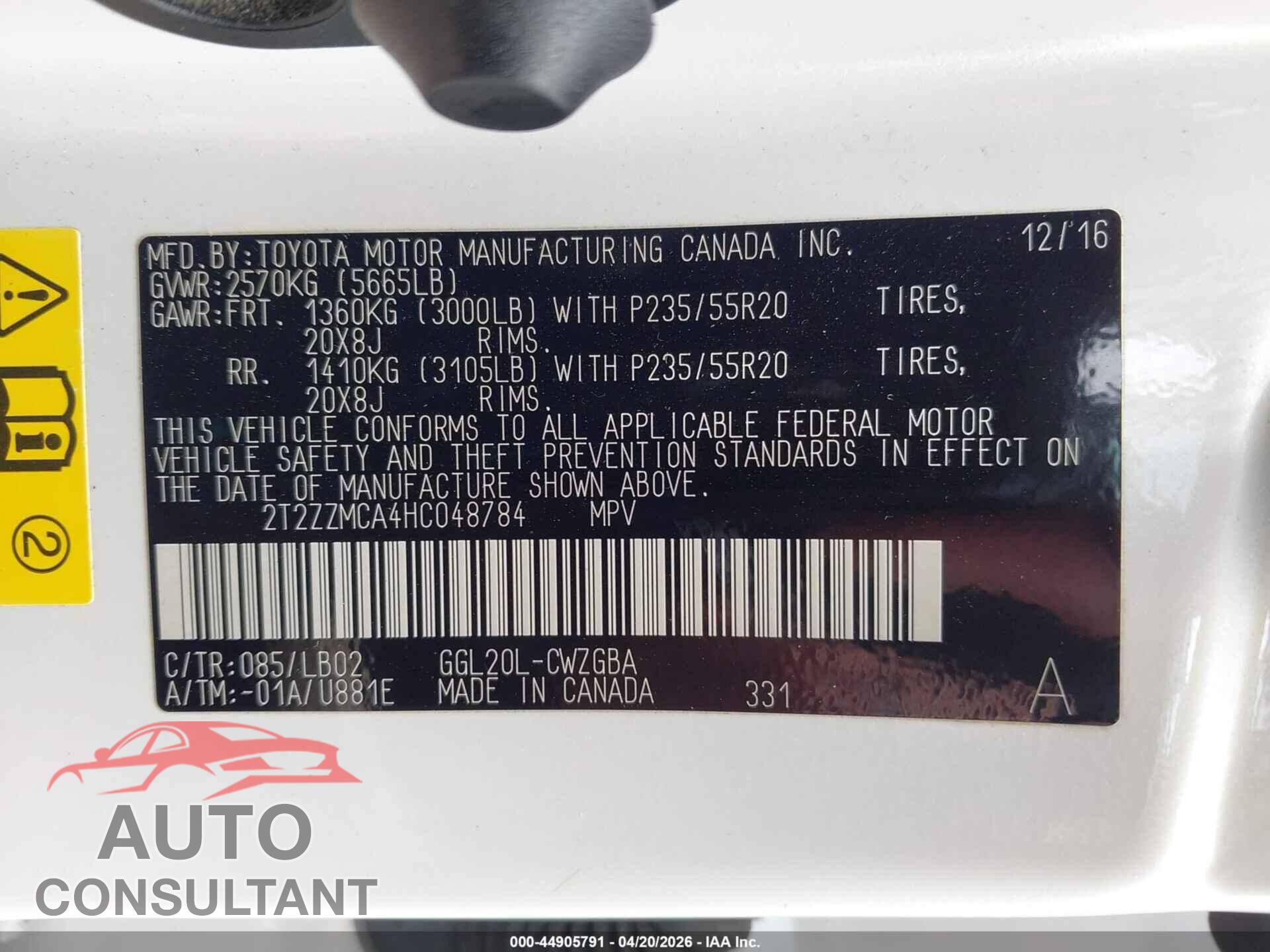 LEXUS RX 350 2017 - 2T2ZZMCA4HC048784