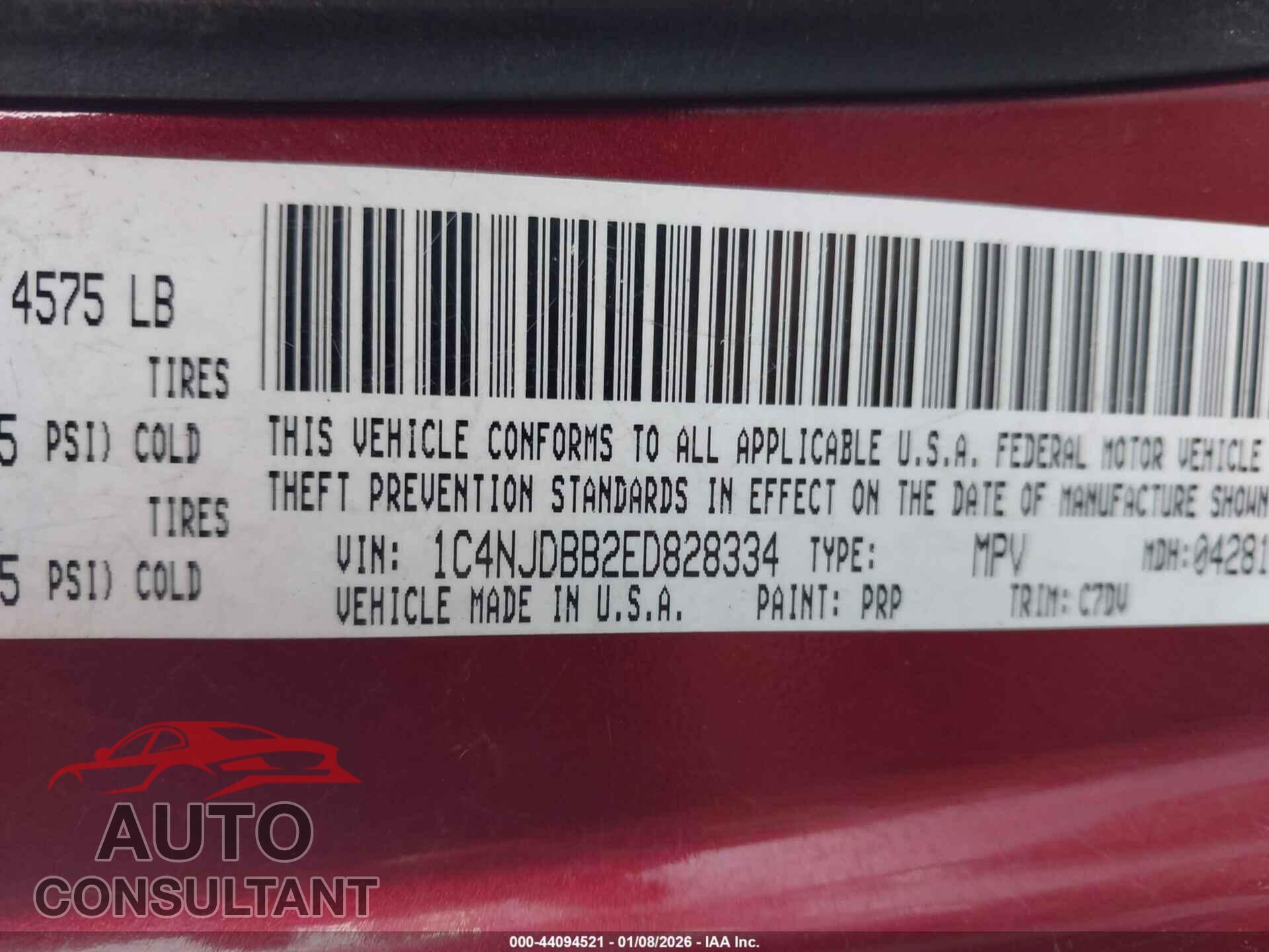 JEEP COMPASS 2014 - 1C4NJDBB2ED828334