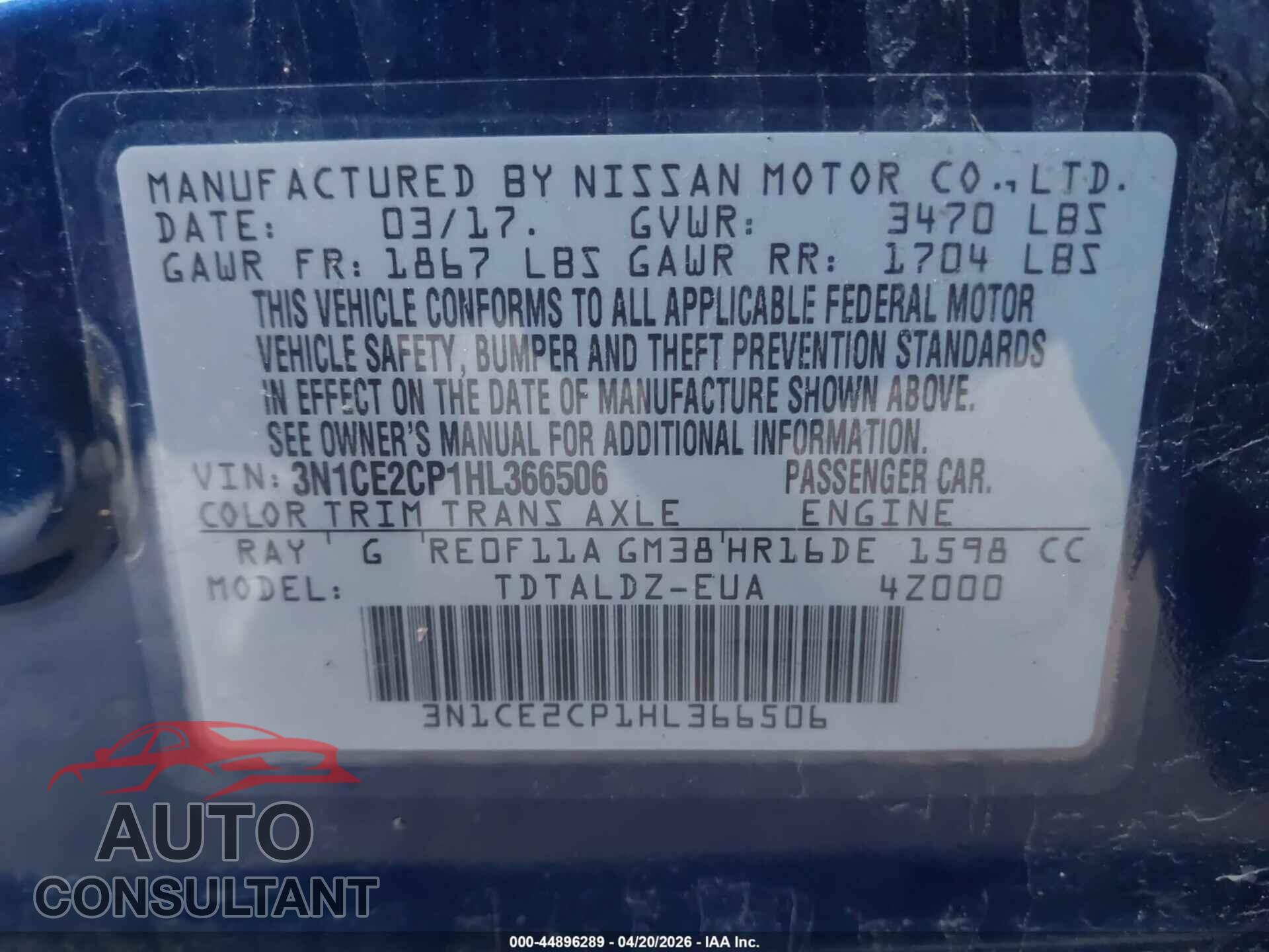NISSAN VERSA NOTE 2017 - 3N1CE2CP1HL366506