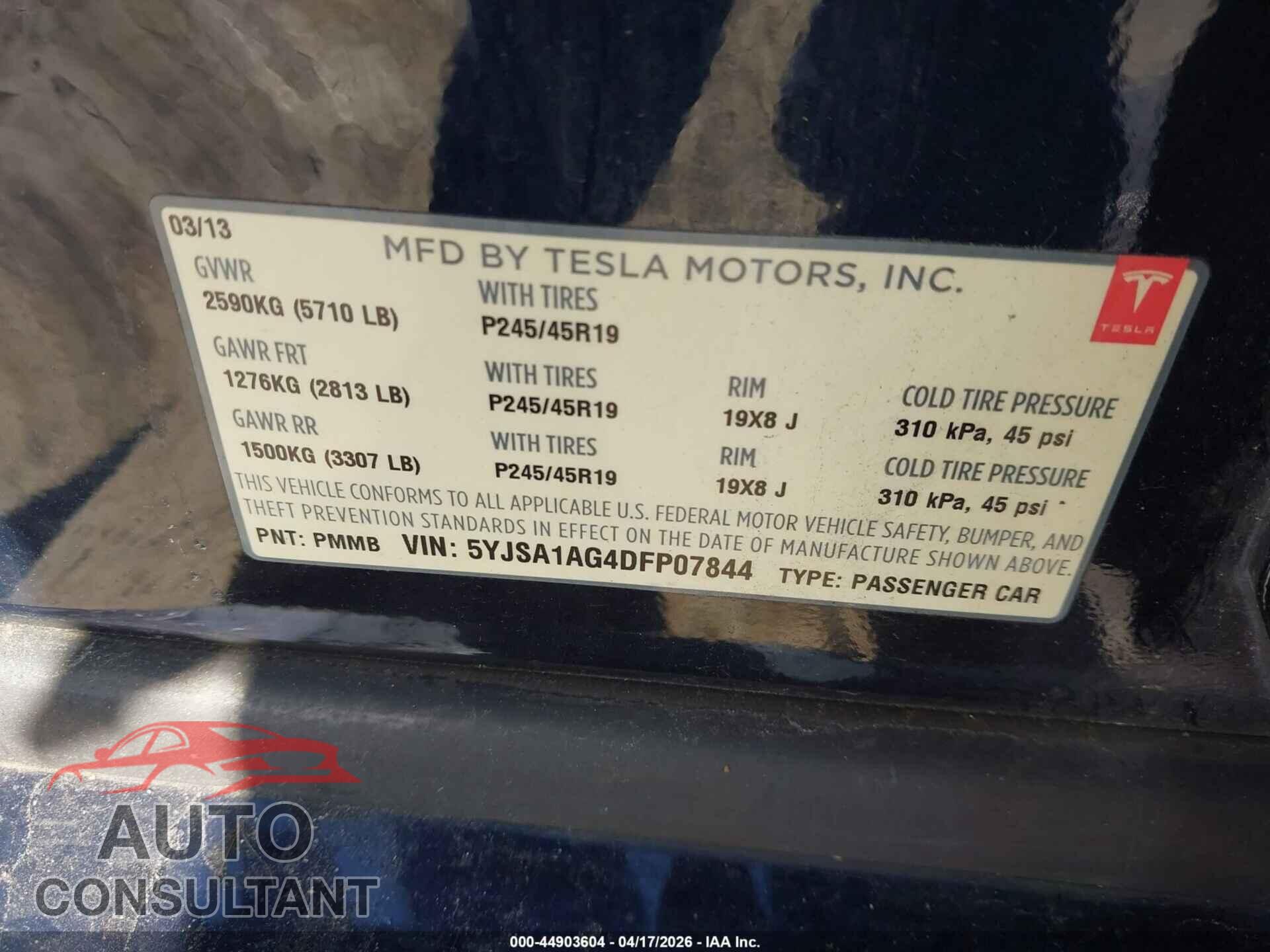 TESLA MODEL S 2013 - 5YJSA1AG4DFP07844