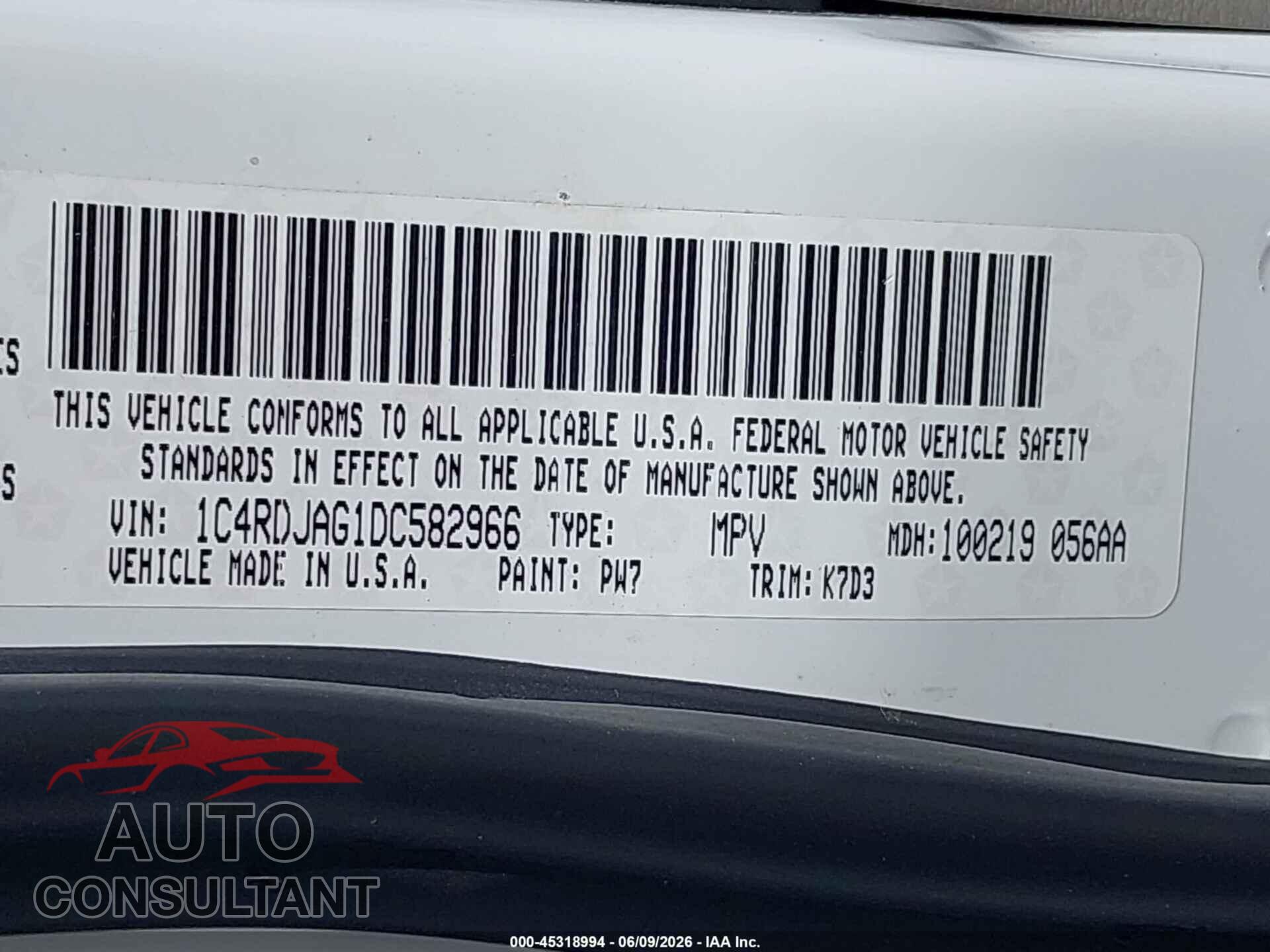 DODGE DURANGO 2013 - 1C4RDJAG1DC582966
